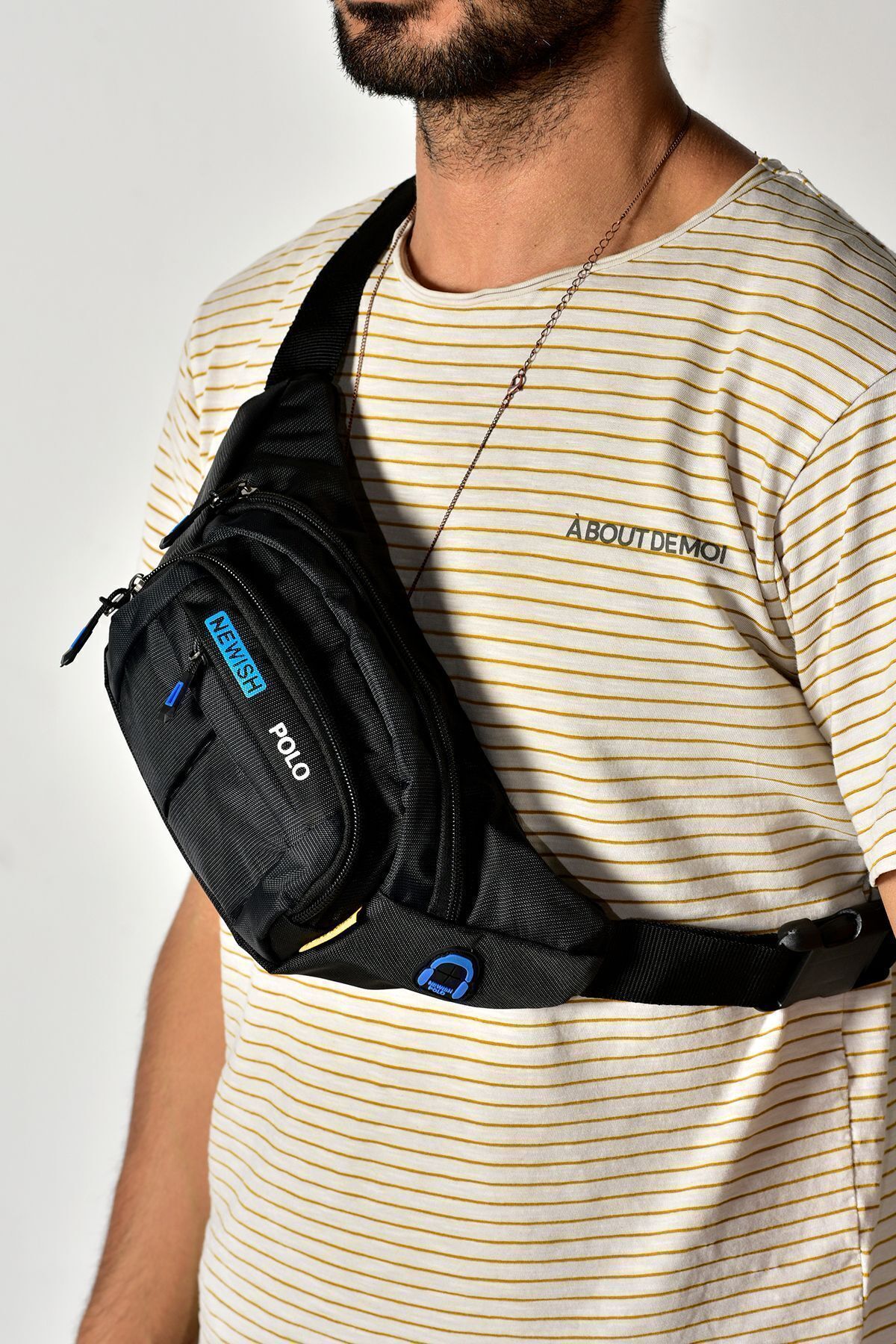 tuldar Siyah Kumaş Usb Kulaklık Çıkışlı Crossbody Çapraz Göğüs Omuz Ve Bel Çantası görsel 3