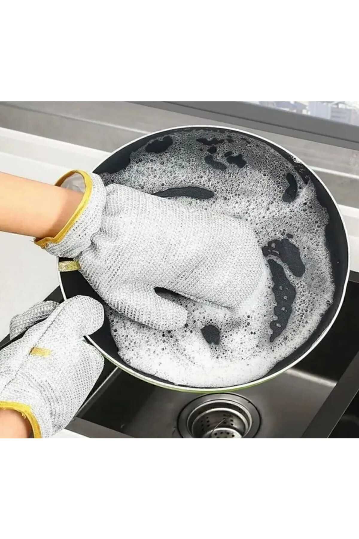 isgstore 2 ADET Su Geçirmez Telli Bulaşık Eldiveni Kir Pas Sökücü Sihirli Temizlik Eldiveni