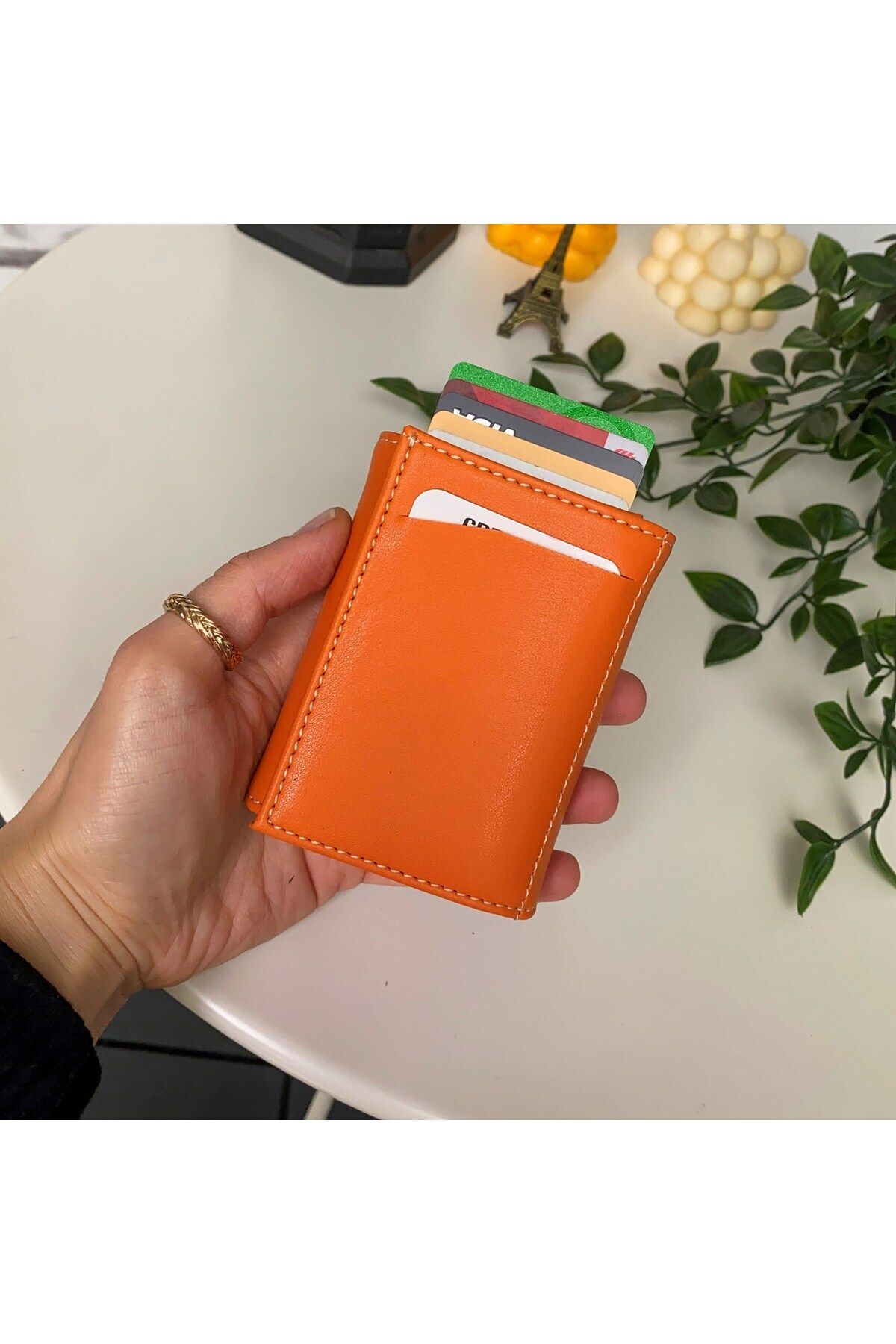 Original Laura-Vegan Leather Rfid Protected Card Holder Orange Wallet with Accessory Mechanism with Gift Box
