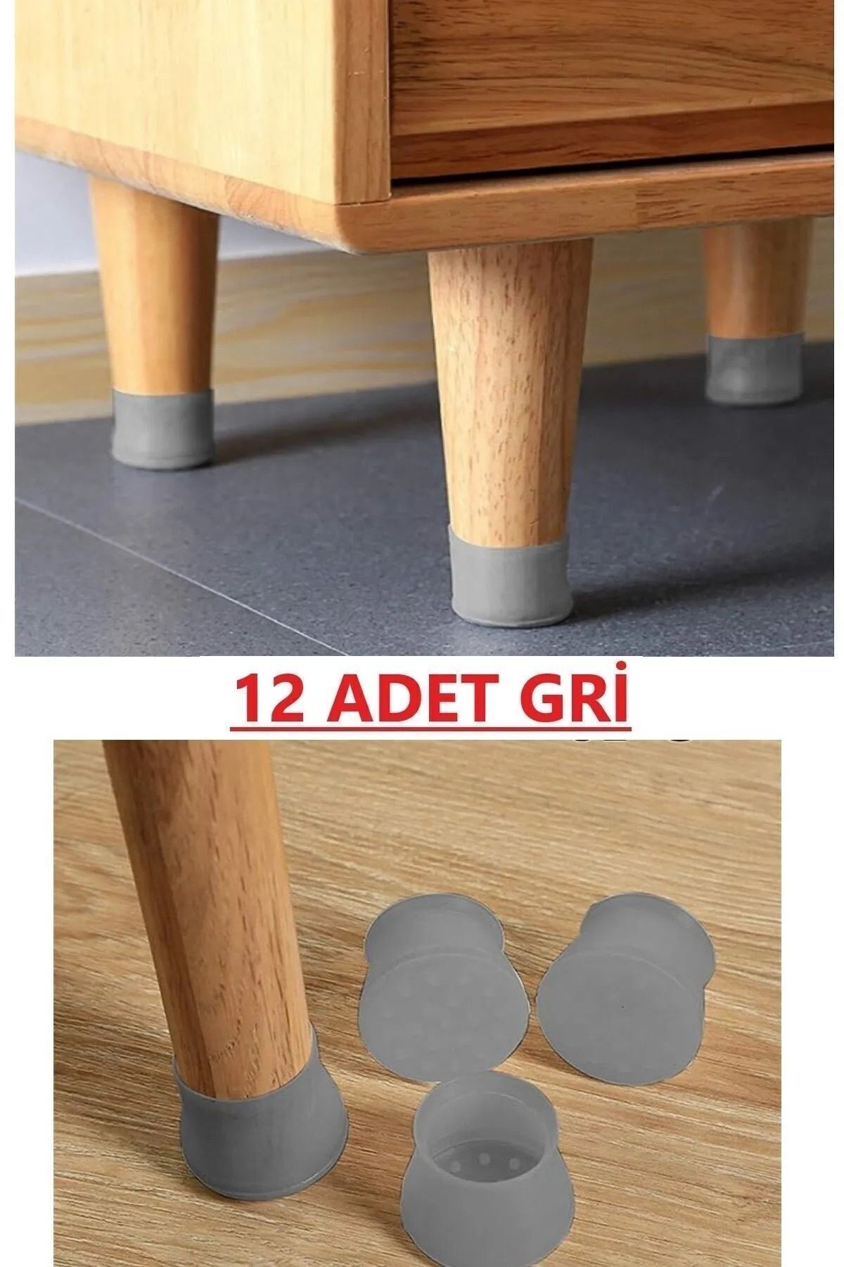 EUROLUXE 12'li Kaydırmaz Çizdirmez A Kalite Mobilya Sandalye Masa Zemin Silikon Koruyucu Pabuç Ayak Kılıf