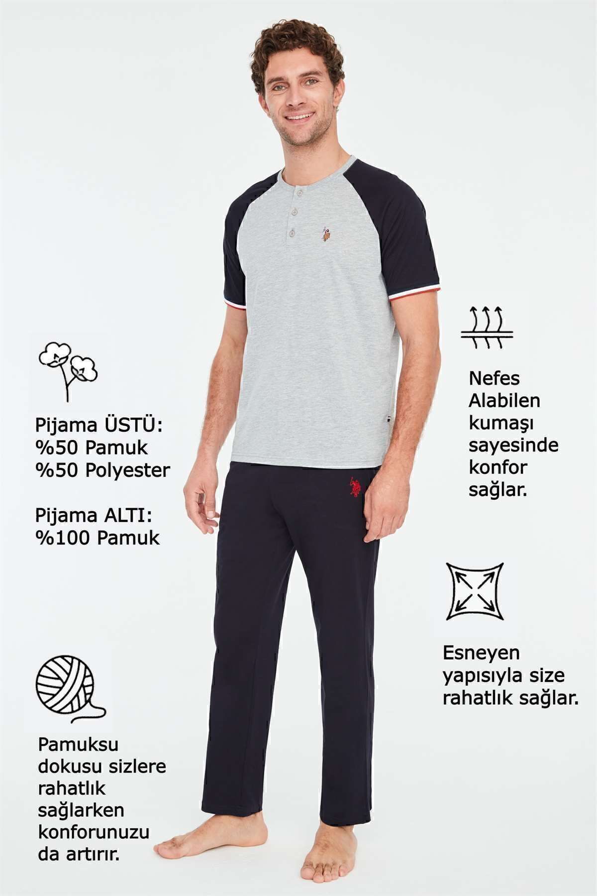 ست پیژامه سبز مردانه پایه. پولو اسن. ملانژ خاکستری Z.1E8.T.6AG6.R8.P U.S. Polo Assn.