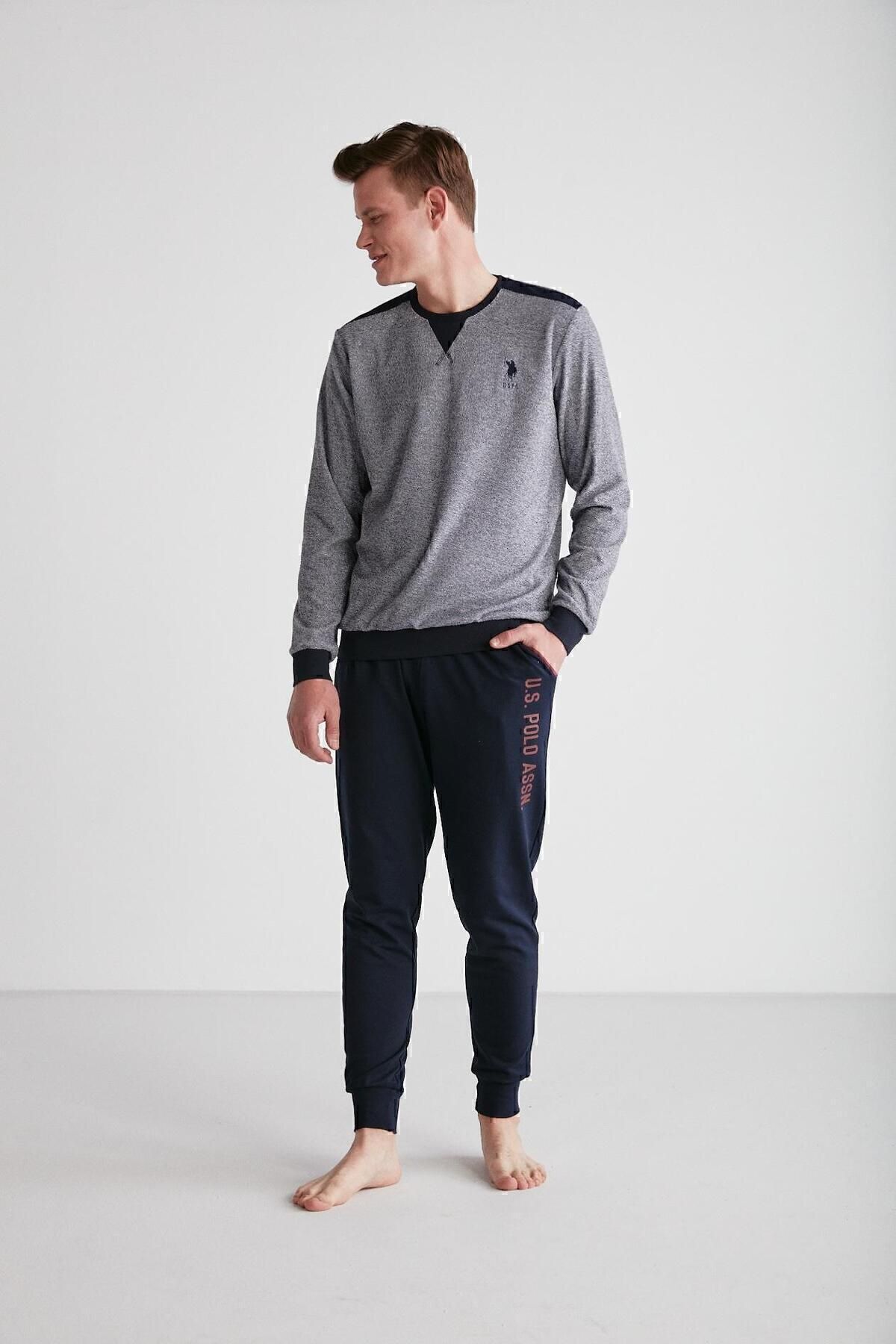 ست پیژامه آبی مردانه پایه. POLO ASSN. لباس خواب یقه گرد سرمه ای 024K.1Z.8.E.7TA2GR0P U.S. Polo Assn.