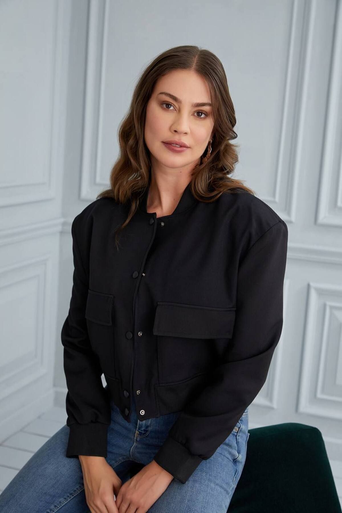 Siyah Bomber Cepli Ceket