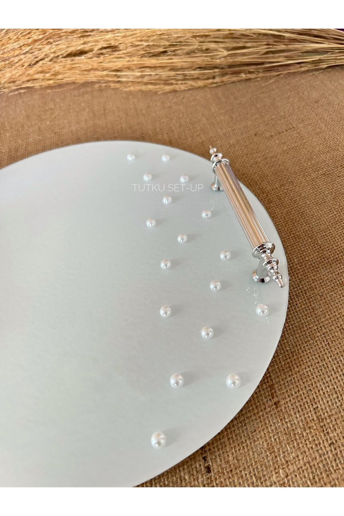 TutkuSetUp-Ice Glass Pearl Detail Promise-Engagement Tray, Groom Brown, Pearl Ice Glass Tray, Promise Tray 2