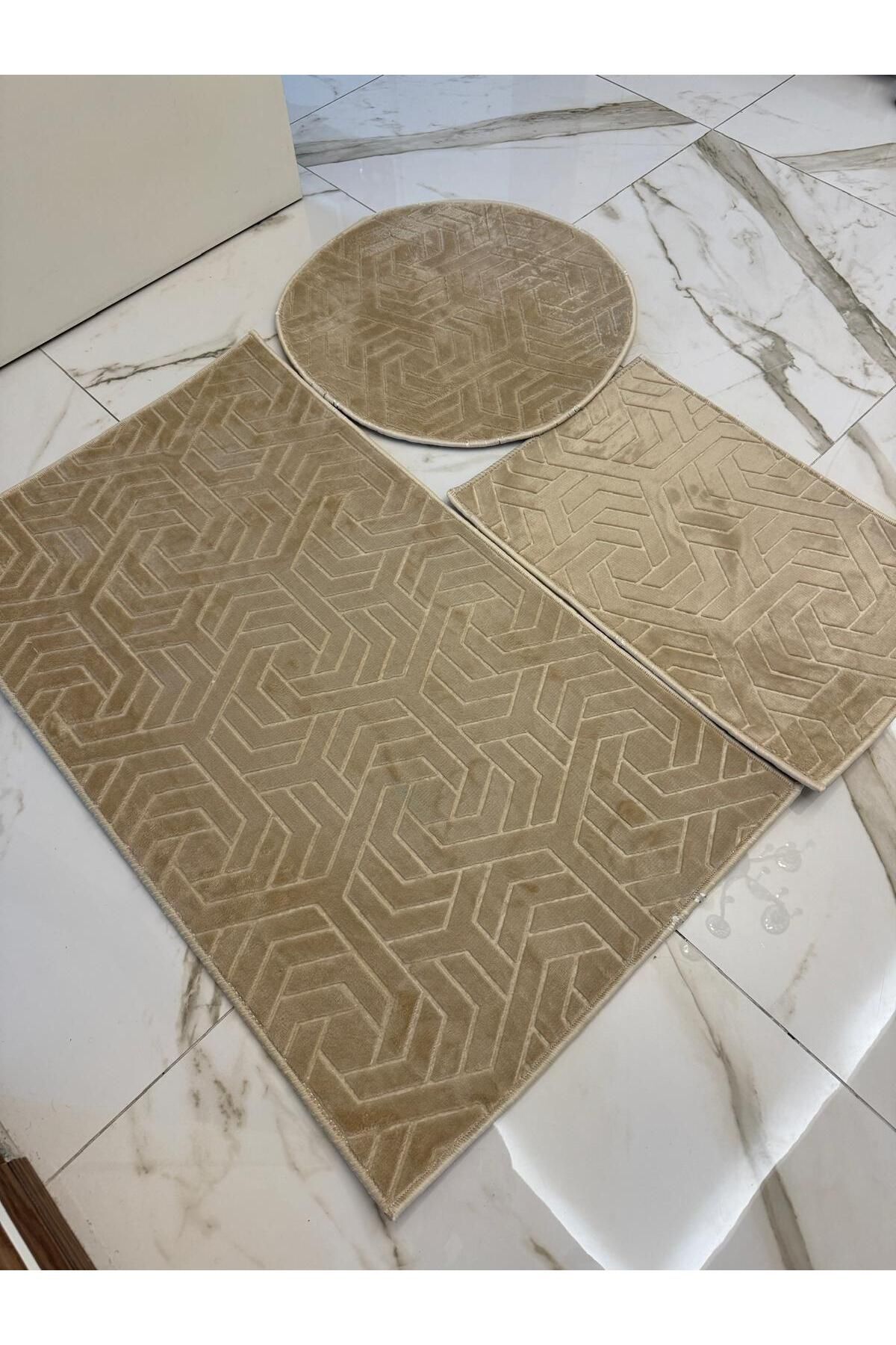 RARE HARMONY 3-piece BATH MAT SET BEIGE(60x100-60x60-60x40)