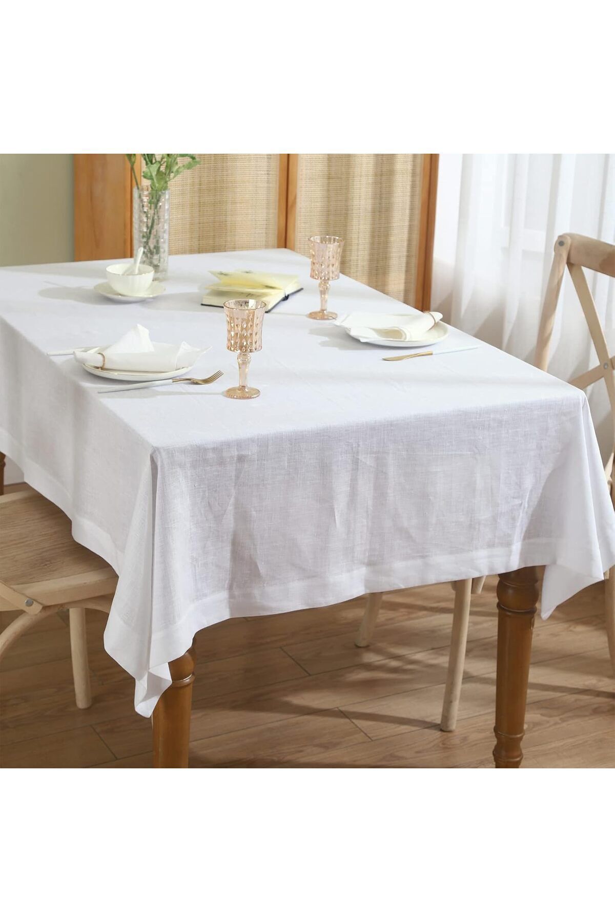 Erba kreasyon Față De Masă Albă 100% Bumbac Lenjerie De Bucătărie - 160 x 200