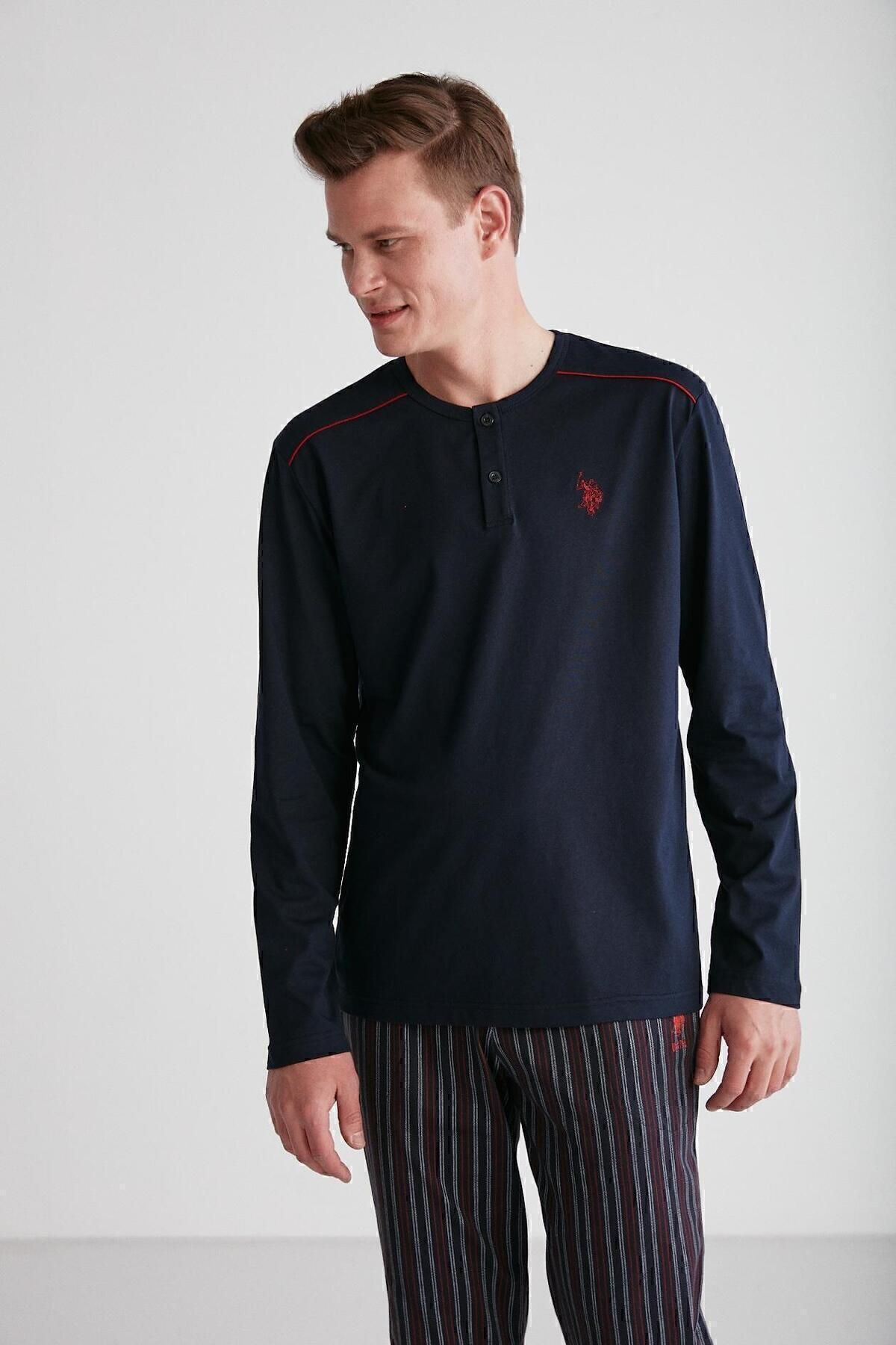 ست پیژامه آبی مردانه پایه. POLO ASSN. لباس خواب سرمه ای 024K.A.1S.T.8.7R.3P.L8.S U.S. Polo Assn.