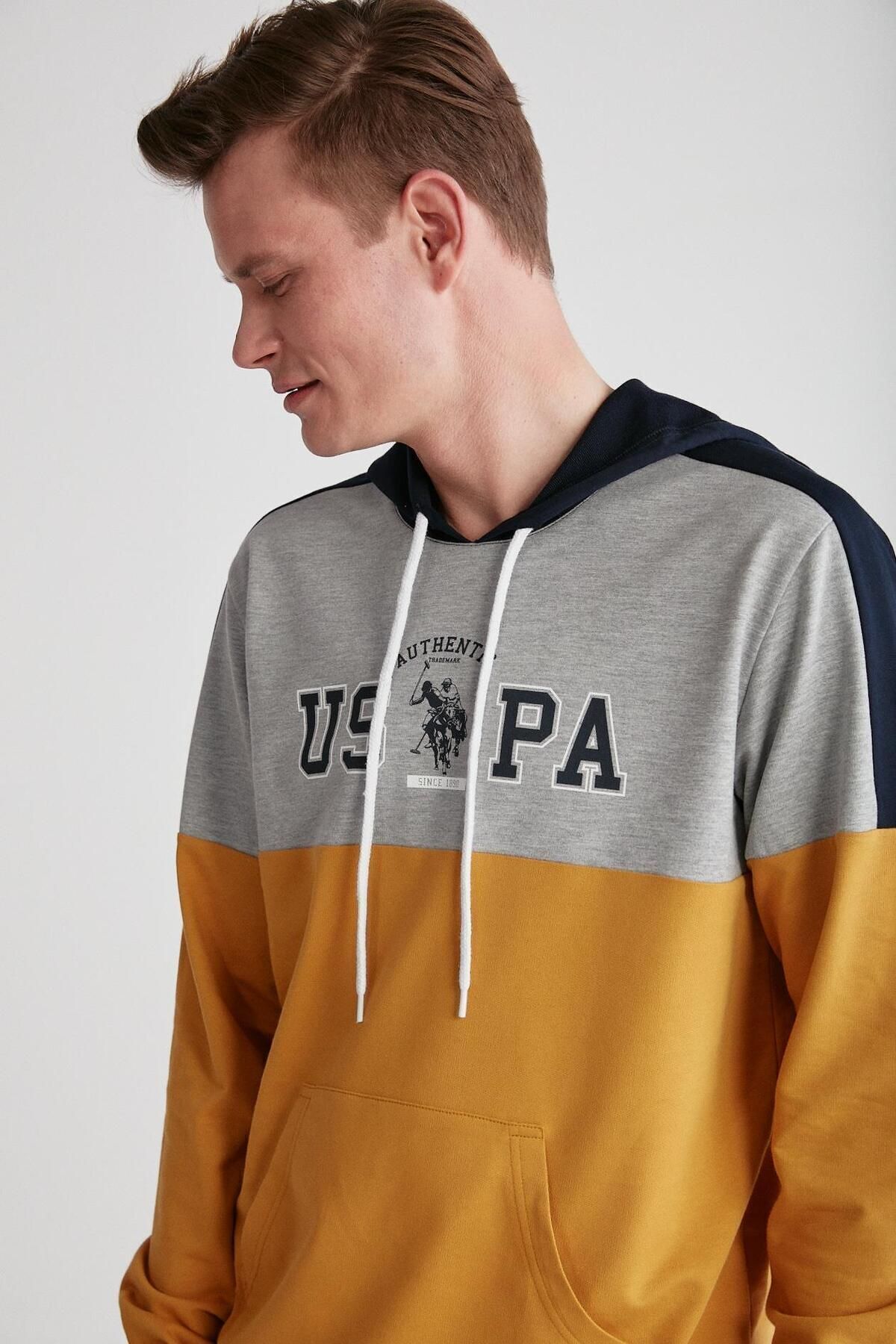 U.S. Polo Assn. پایه. POLO ASSN. ست لباس خواب مردانه کلاهدار زرد 024K.Z1E8TA7GR1P4
