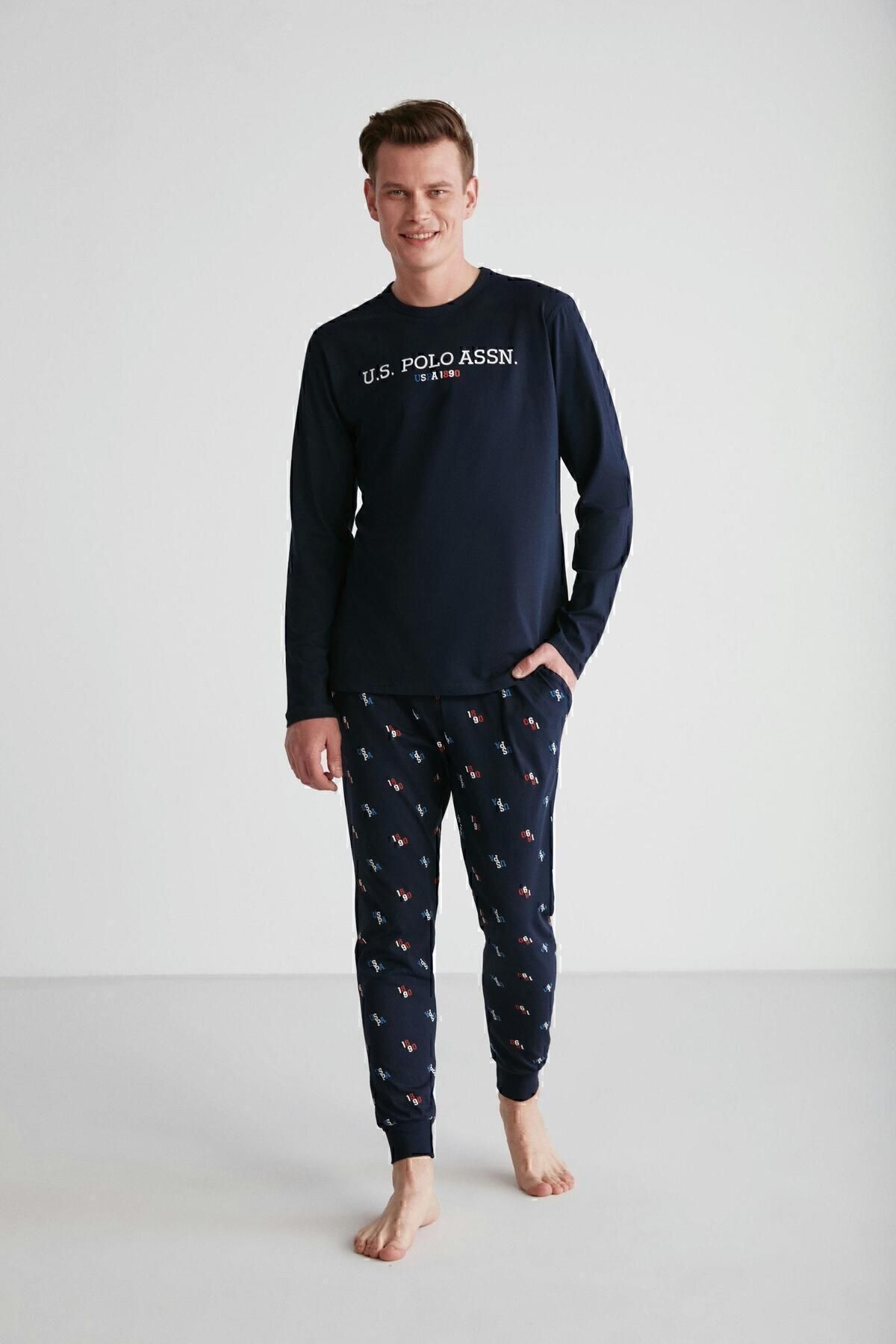 ست پیژامه آبی مردانه پایه. POLO ASSN. لباس خواب یقه گرد سرمه ای 024K.1.A.8STR7.A.PL.3.5S U.S. Polo Assn.