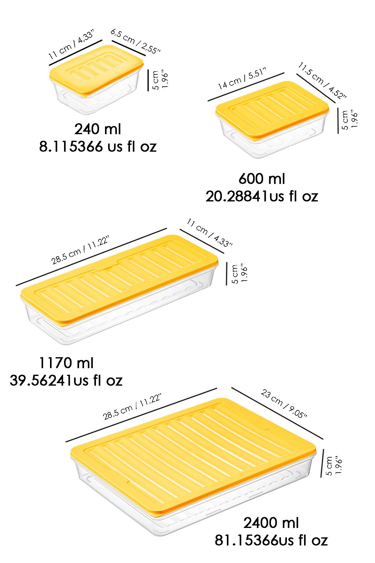 Meleni Home-20 Pieces Microwave Compatible Organizer Storage Container - 1X2400Ml 4X1170Ml 4X600Ml 11X240Ml Yellow 6