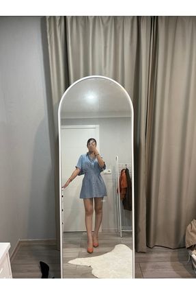 TOPSHOW Açık Mavi Kısa Keten Elbise