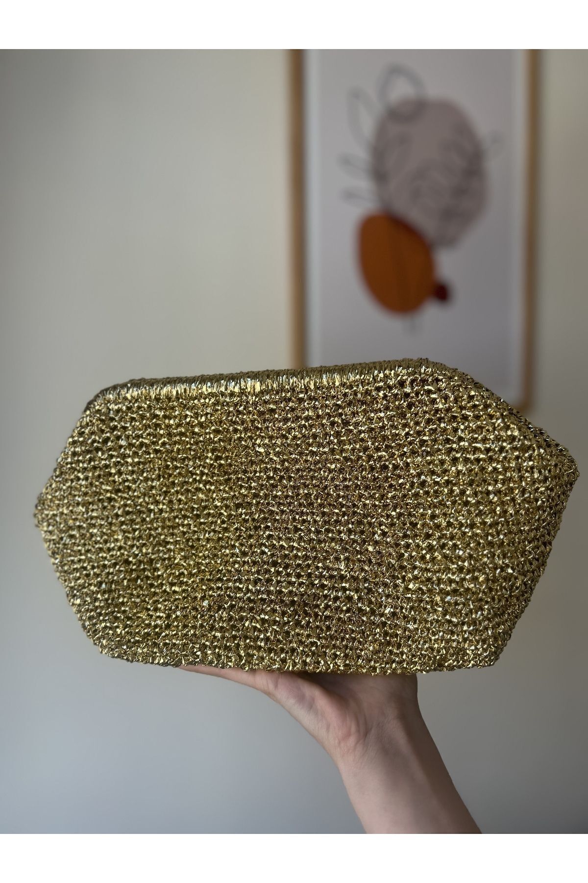 B Made Metalik Gold Clutch Çanta görsel 4