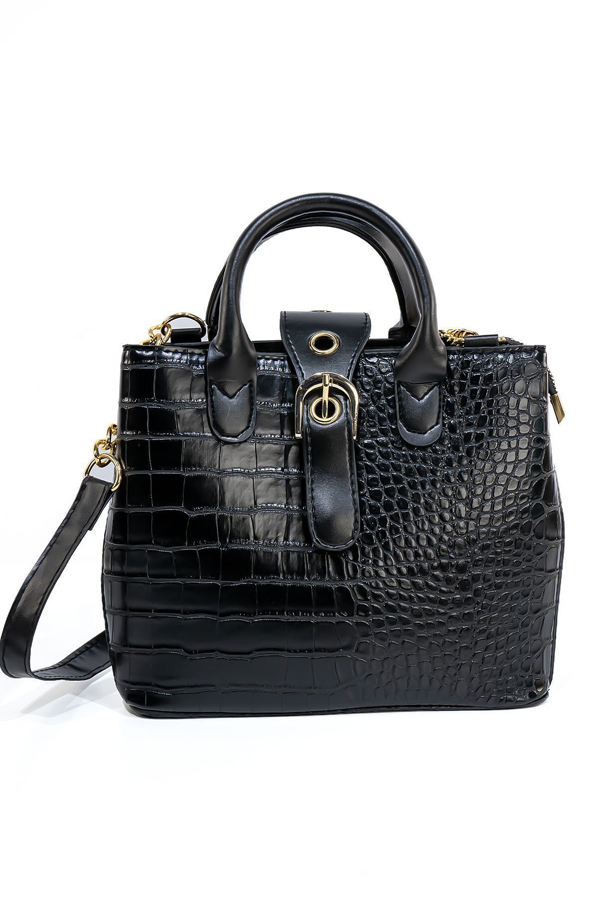 Rosmod Dámská černá krokodýlí kožená taška přes rameno a ruku, zapínání na zip, zavírání na ruku a přes rameno