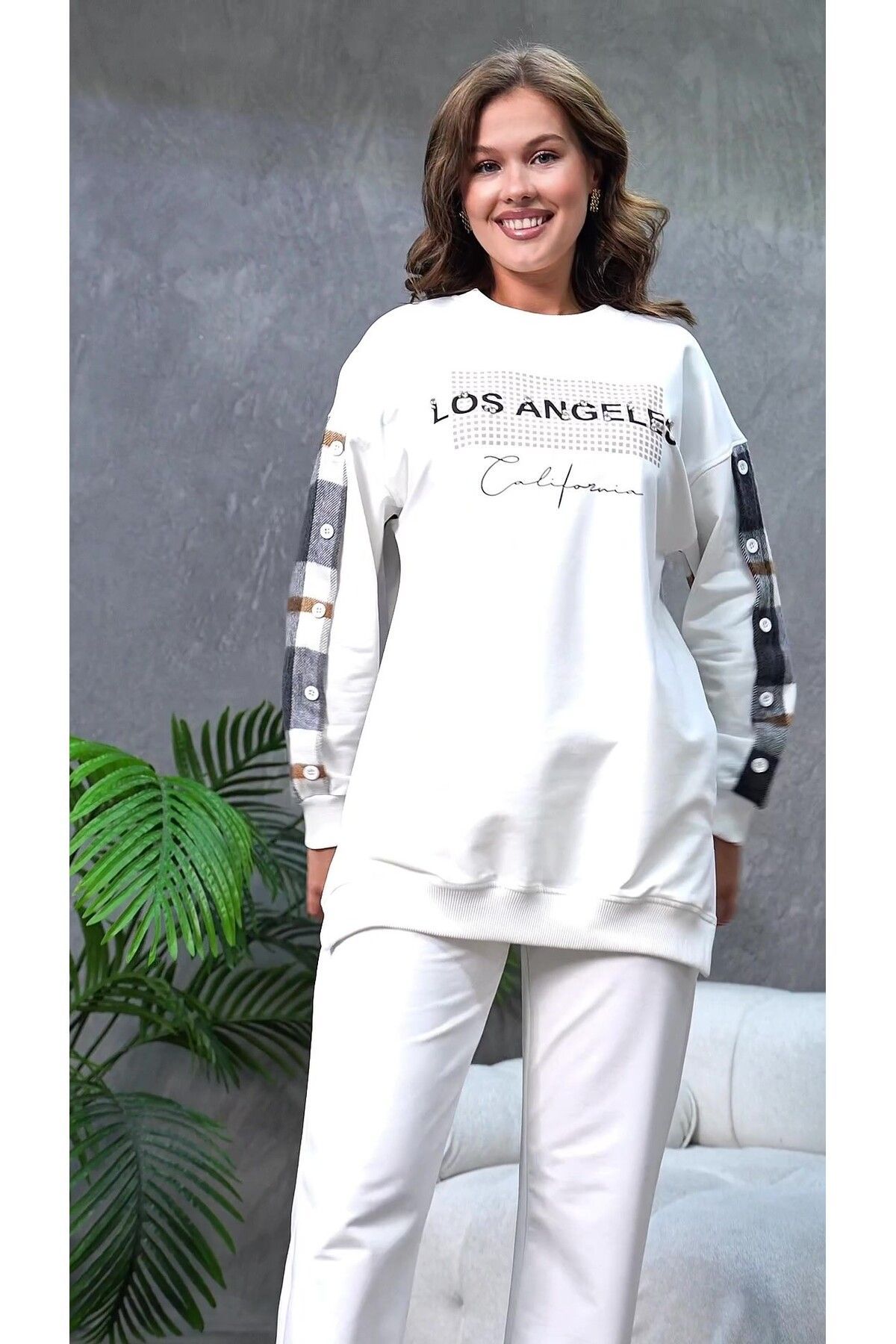 MVStore Set De Hanorace Oversize Cu Imprimeu Los Angeles Și Detaliu În Piatră - Femei Femeie - S