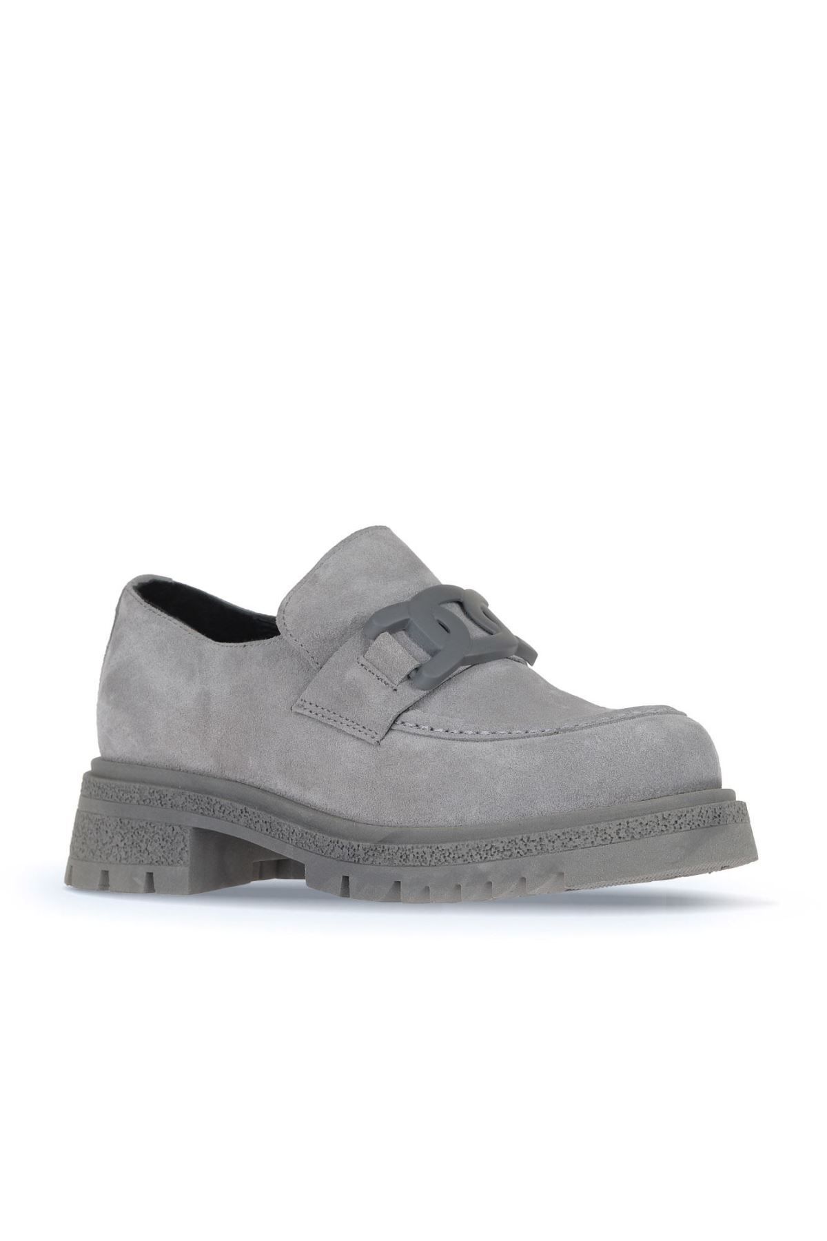 Bueno Shoes-Loafer de damă din piele intoarsa gri deschis - 01wz1404 2