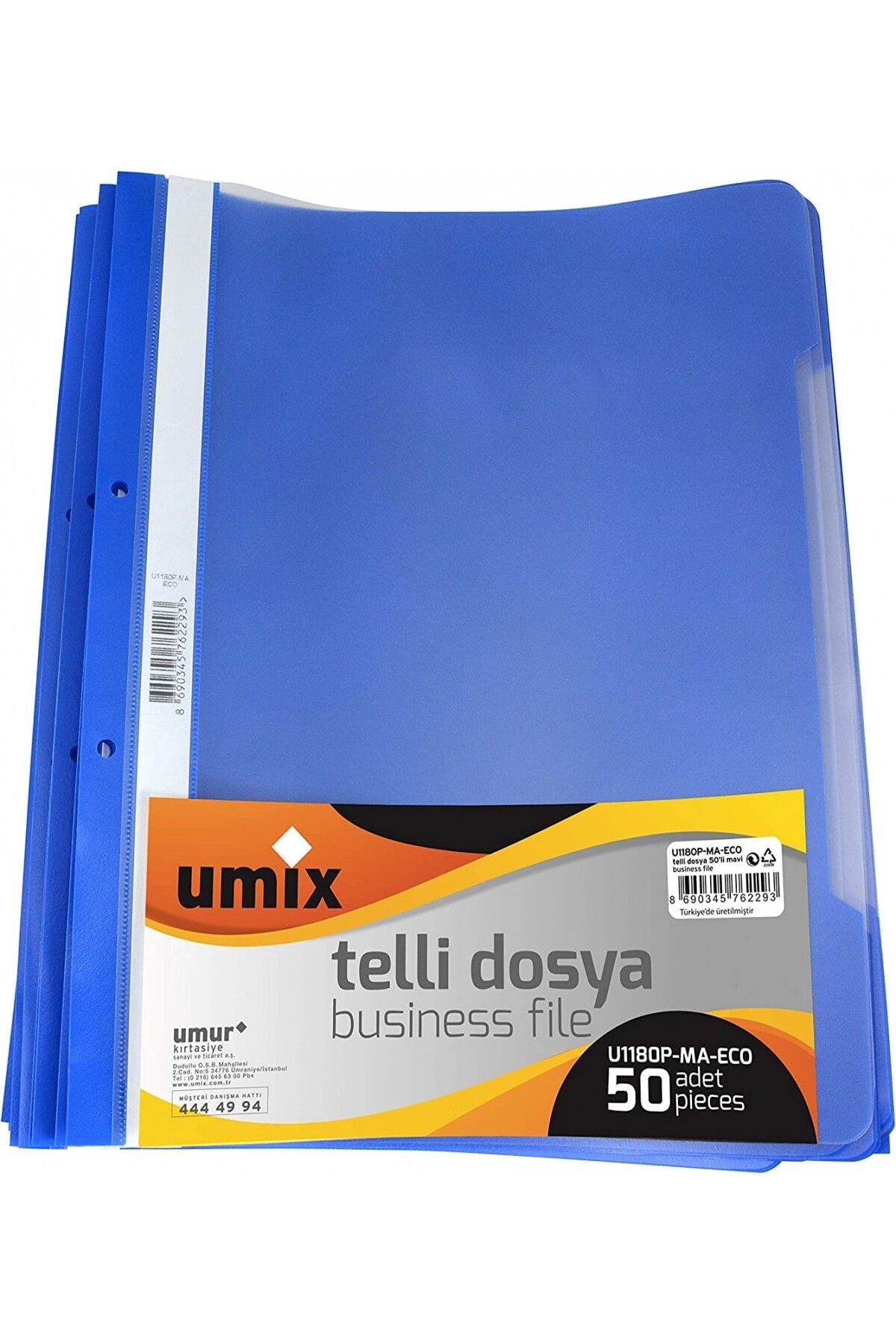 Umur Umix Telli Plastik Dosya Mavi 50 Li 1 Paket