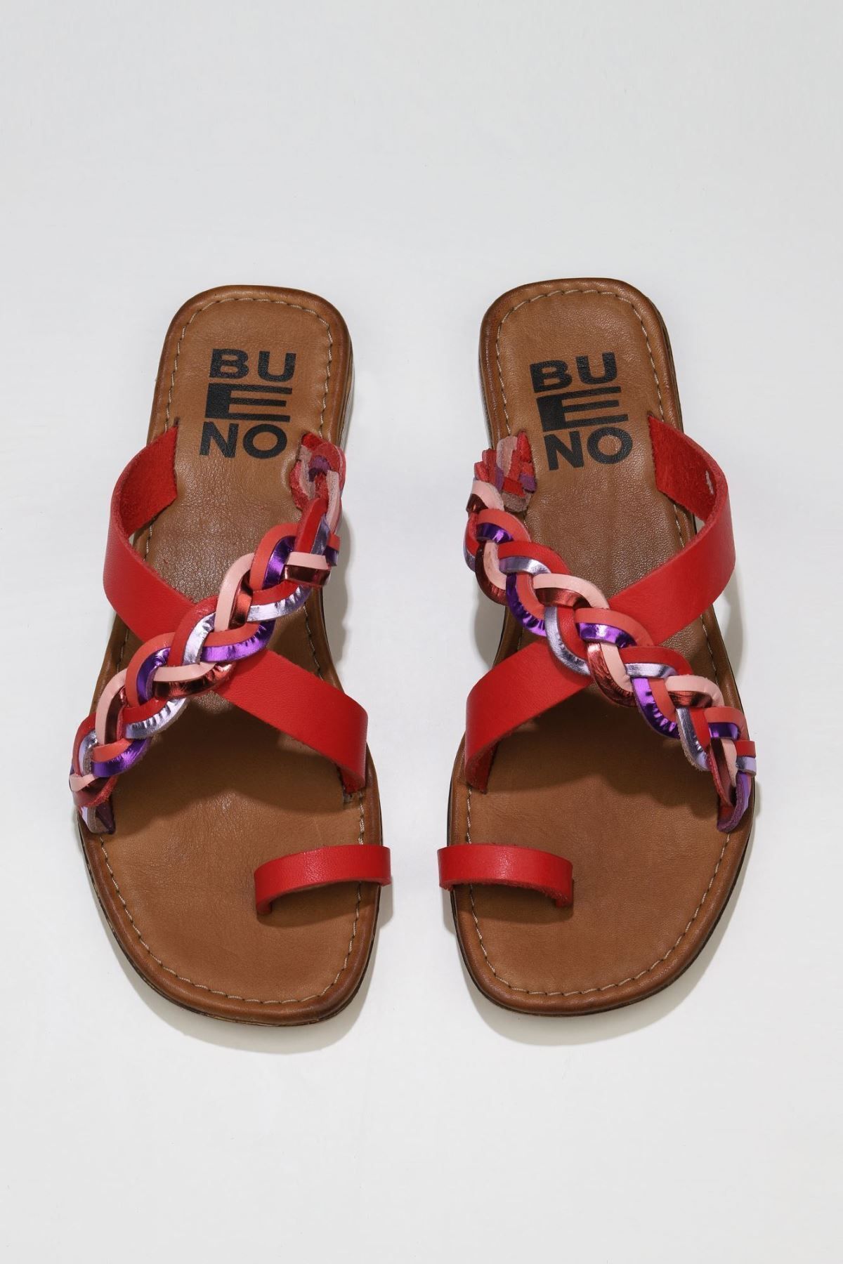 Bueno Shoes-Flip-flops de damă din piele roșie - 01wu3419 1