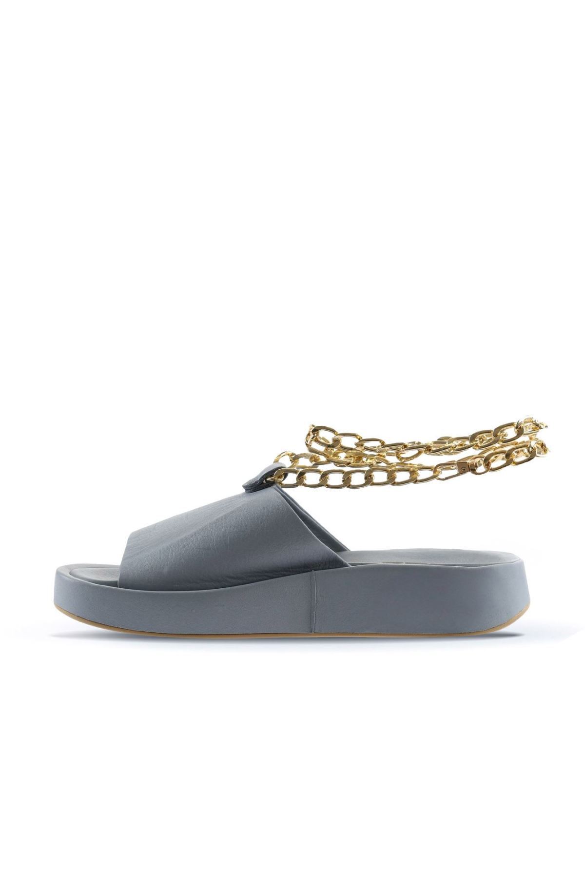 Bueno Shoes-Μπλε Δερμάτινες Γυναικείες Παντόφλες Flat 01wu4637 4