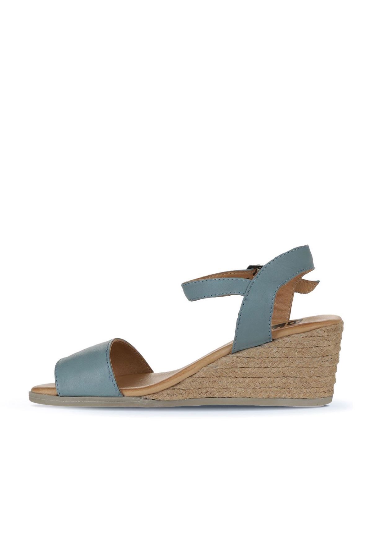 Bueno Shoes-Sandale espadrille damă din piele albastră cu toc pană - 01ws11101 4