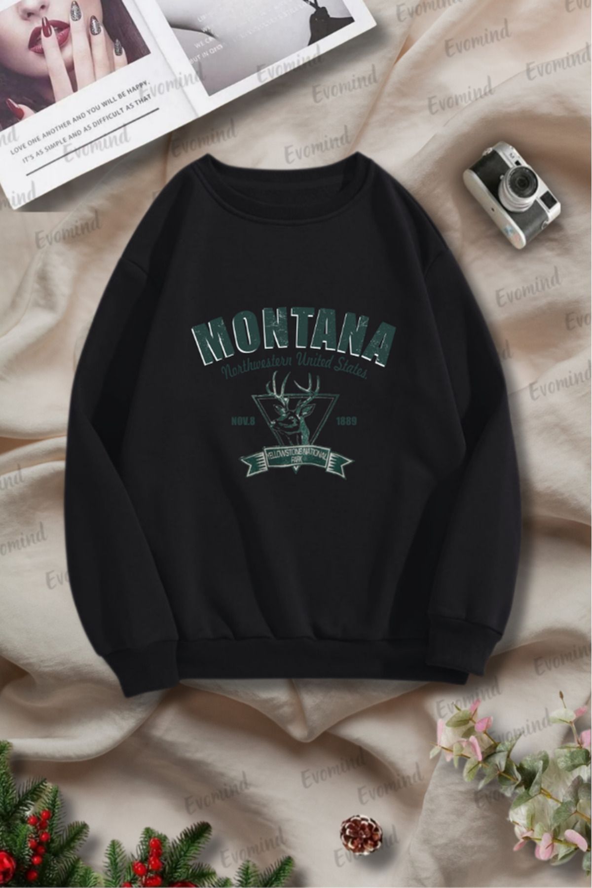 artı4 Unisex Montana Baskılı Yetişkin ve Çocuk Oversize Bisiklet Yaka Sweatshirt