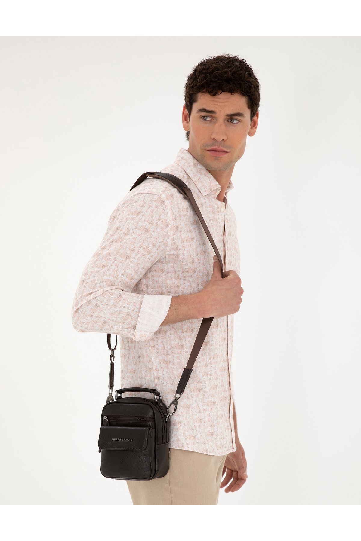 کیف دستی مردانه بند چرمی قهوه ای 50288757-vr029 Pierre Cardin