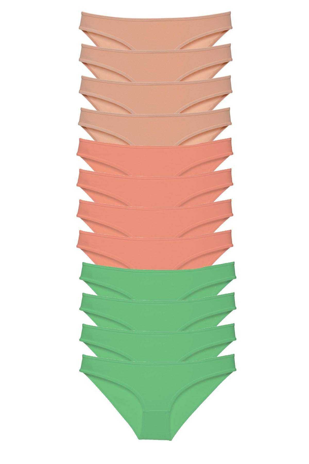 Pink Stil 12 adet Süper Eko Set Likralı Kadın Slip Külot Ten Pudra Yeşil Pink Stil