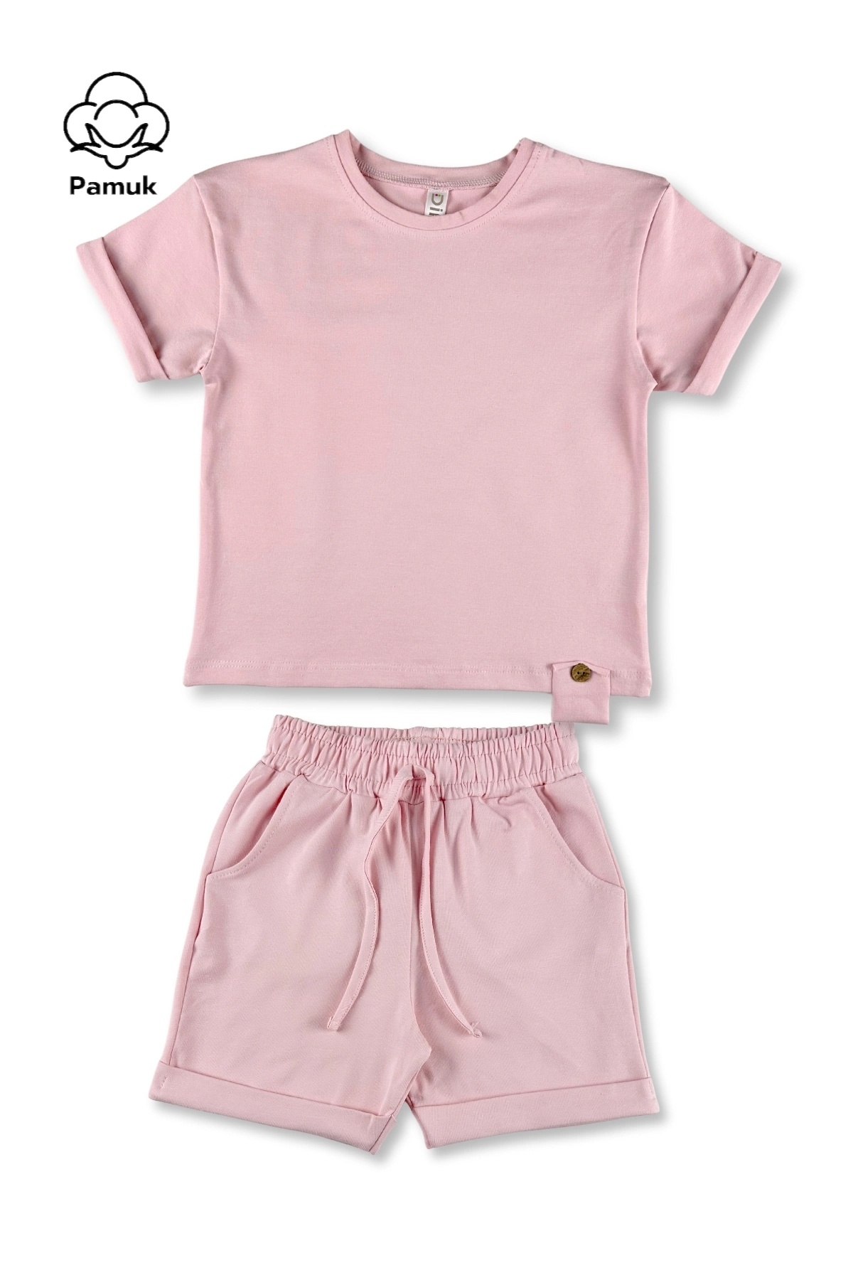 difa kids-Set of Three Wooden Button Design Summer Powder Lilac Black Girl Boy Unisex Bottom Top Set 2