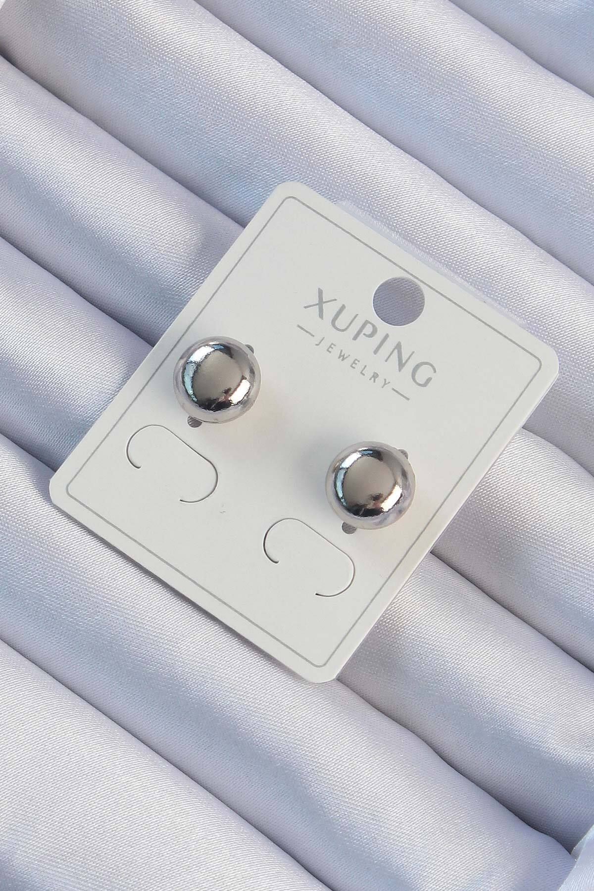 Tekno Yuva Xuping Gümüş Renk Minimal Bombeli Oval Küpe