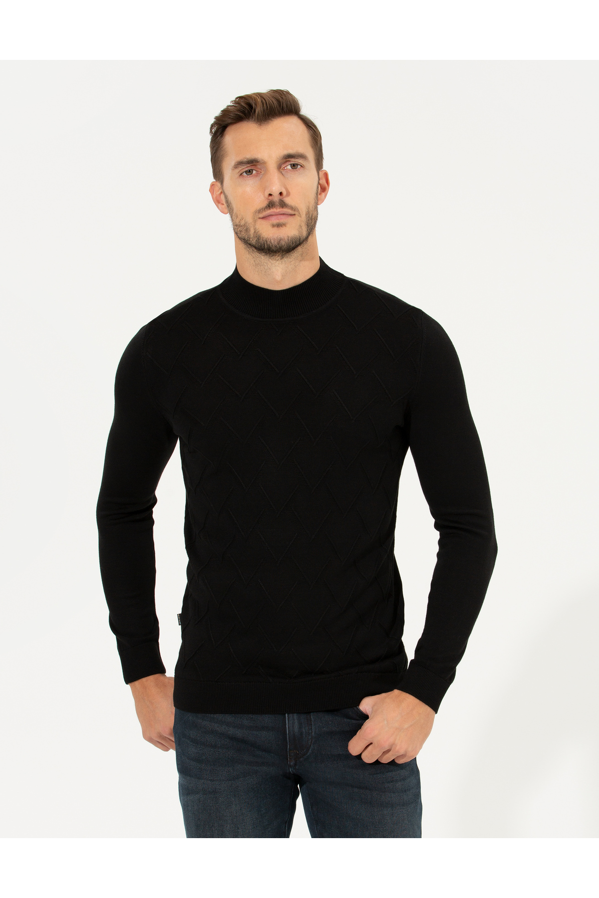 پیر کاردین ژاکت بافتنی یقه اسکی مشکی اسلیم فیت 50259865-VR046