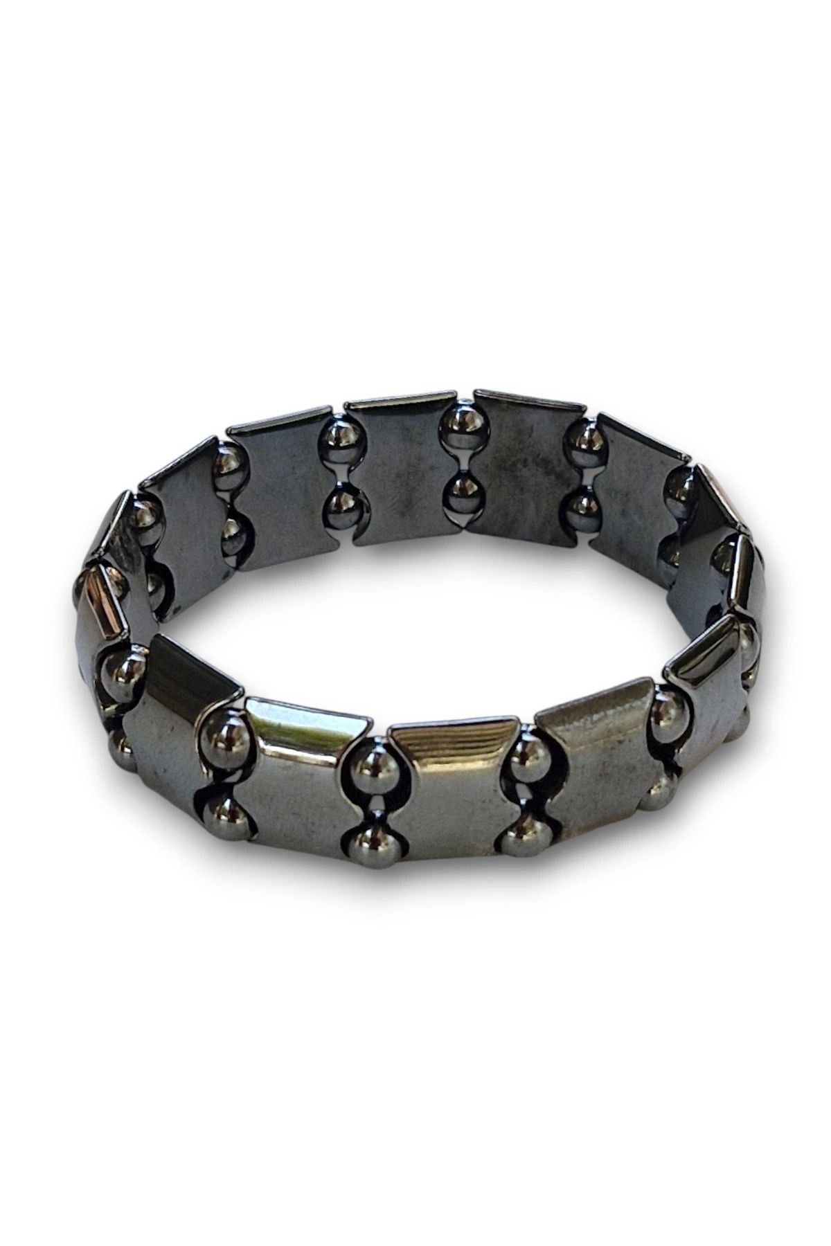 Pozitif Doğal Taş-Elastic Structured Hematite Bracelet - 543-2 1