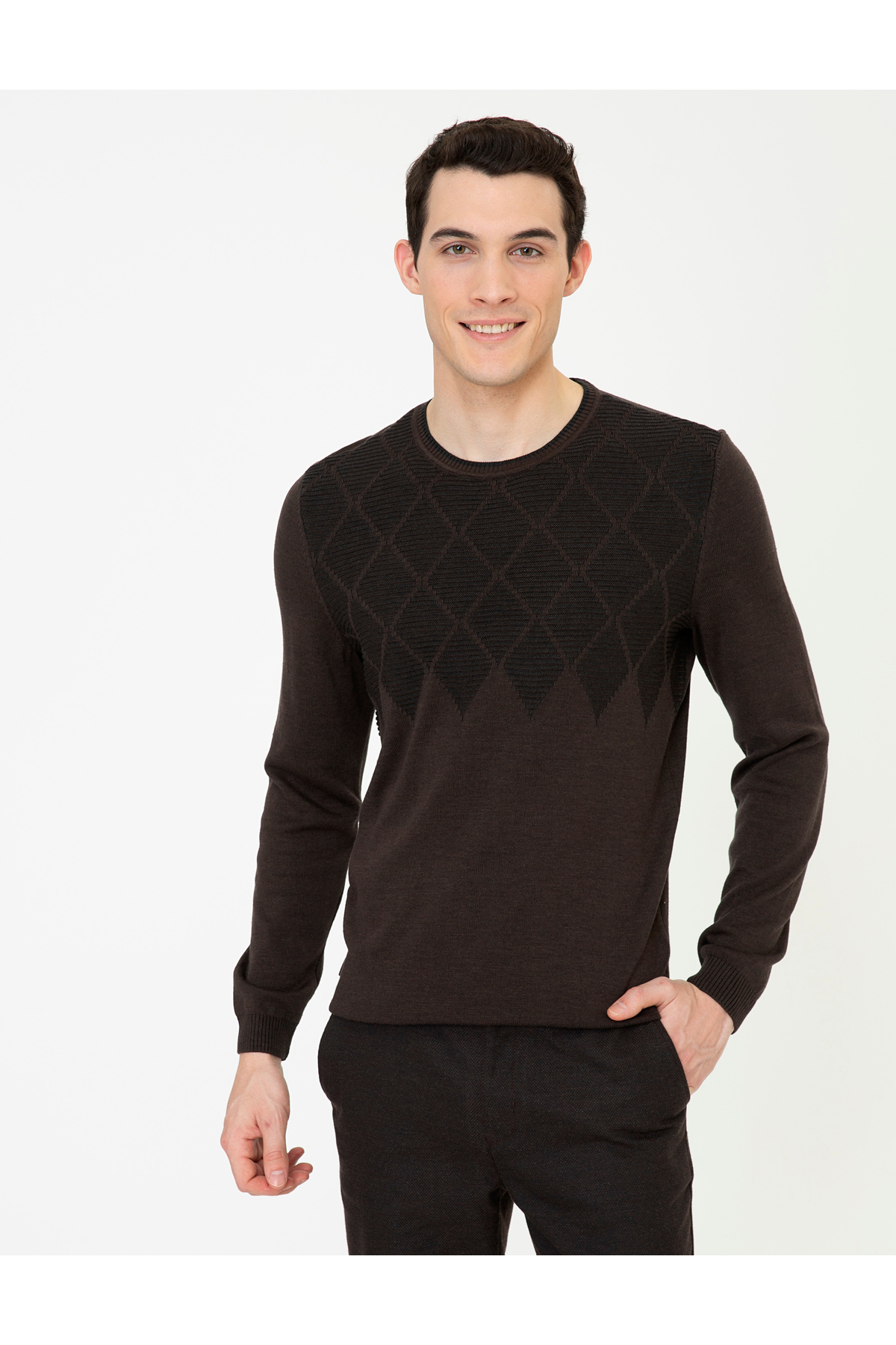 Pierre Cardin Açık Kahverengi Slim Fit Bisiklet Yaka Triko Kazak 50241457-VR160 görsel 3