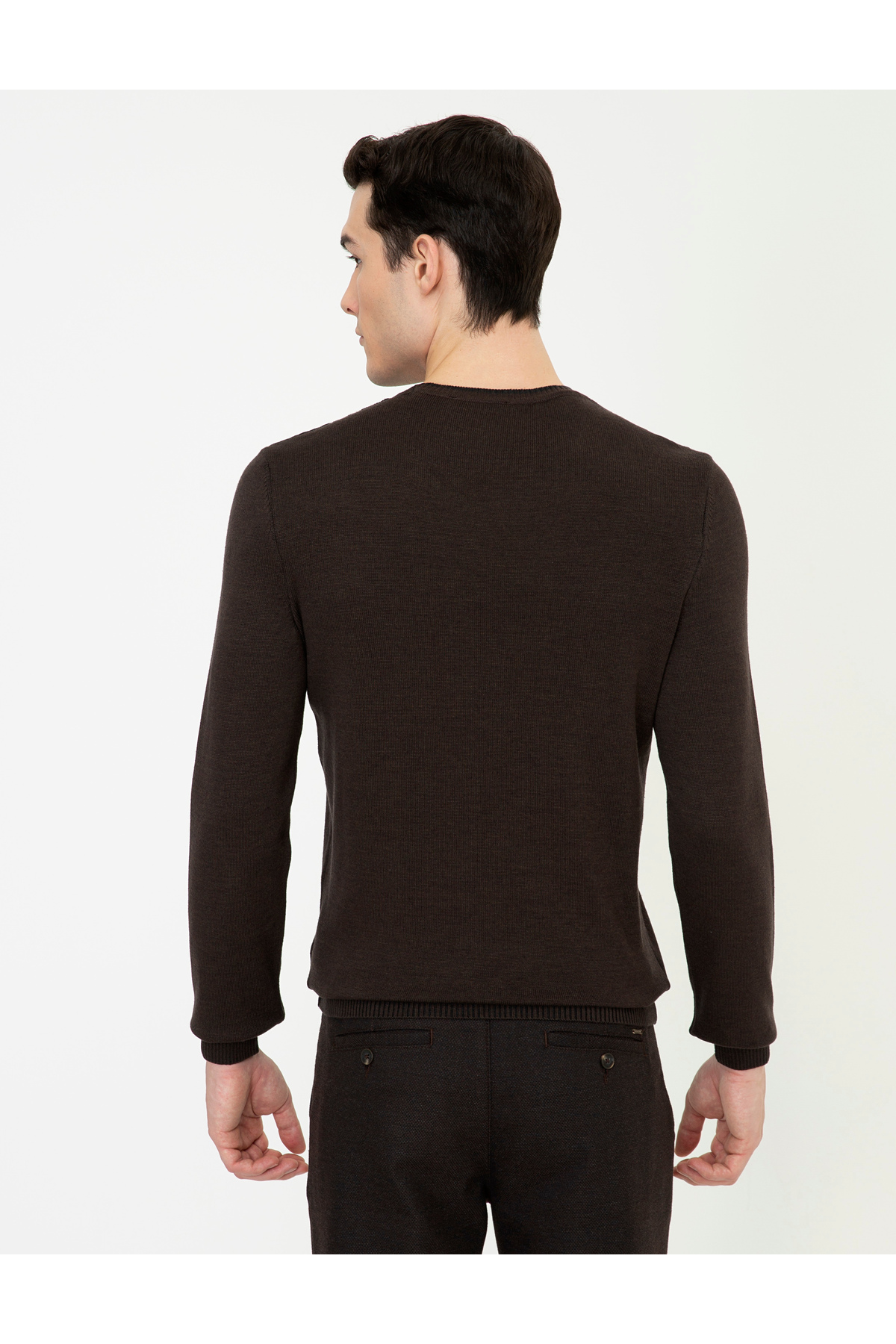 Pierre Cardin Açık Kahverengi Slim Fit Bisiklet Yaka Triko Kazak 50241457-VR160 görsel 4