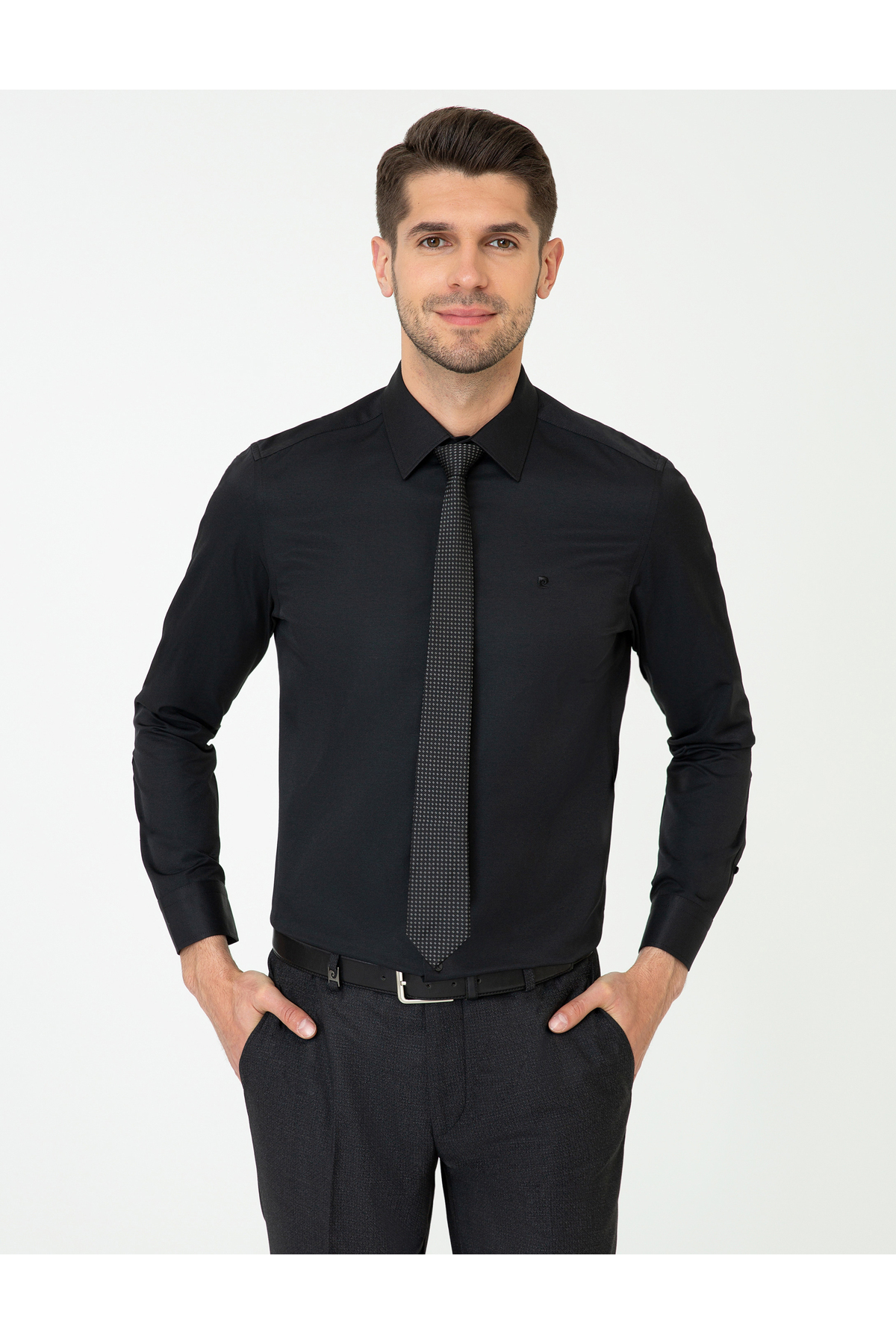 پیراهن کلاسیک آستین بلند مشکی اسلیم فیت 50243306-VR046 پیر کاردین پیراهن Pierre Cardin