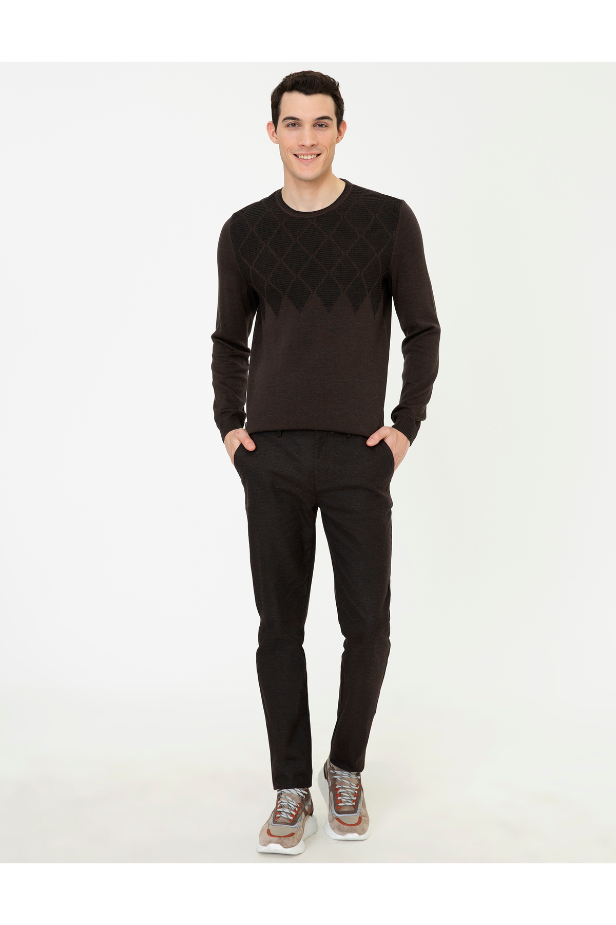 Pierre Cardin Açık Kahverengi Slim Fit Bisiklet Yaka Triko Kazak 50241457-VR160 görsel 5
