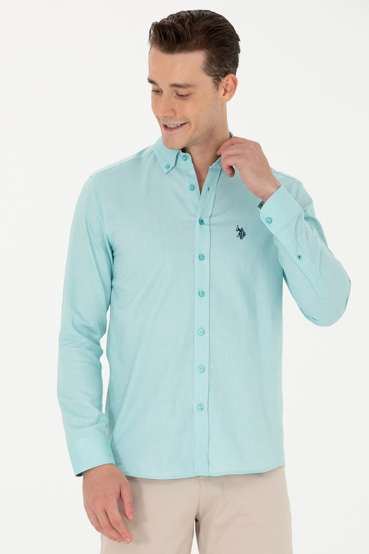 U.S. Polo Assn. Erkek Mint Uzun Kollu Basic Gömlek 50263025-VR090 — سبز TYB954072160406330