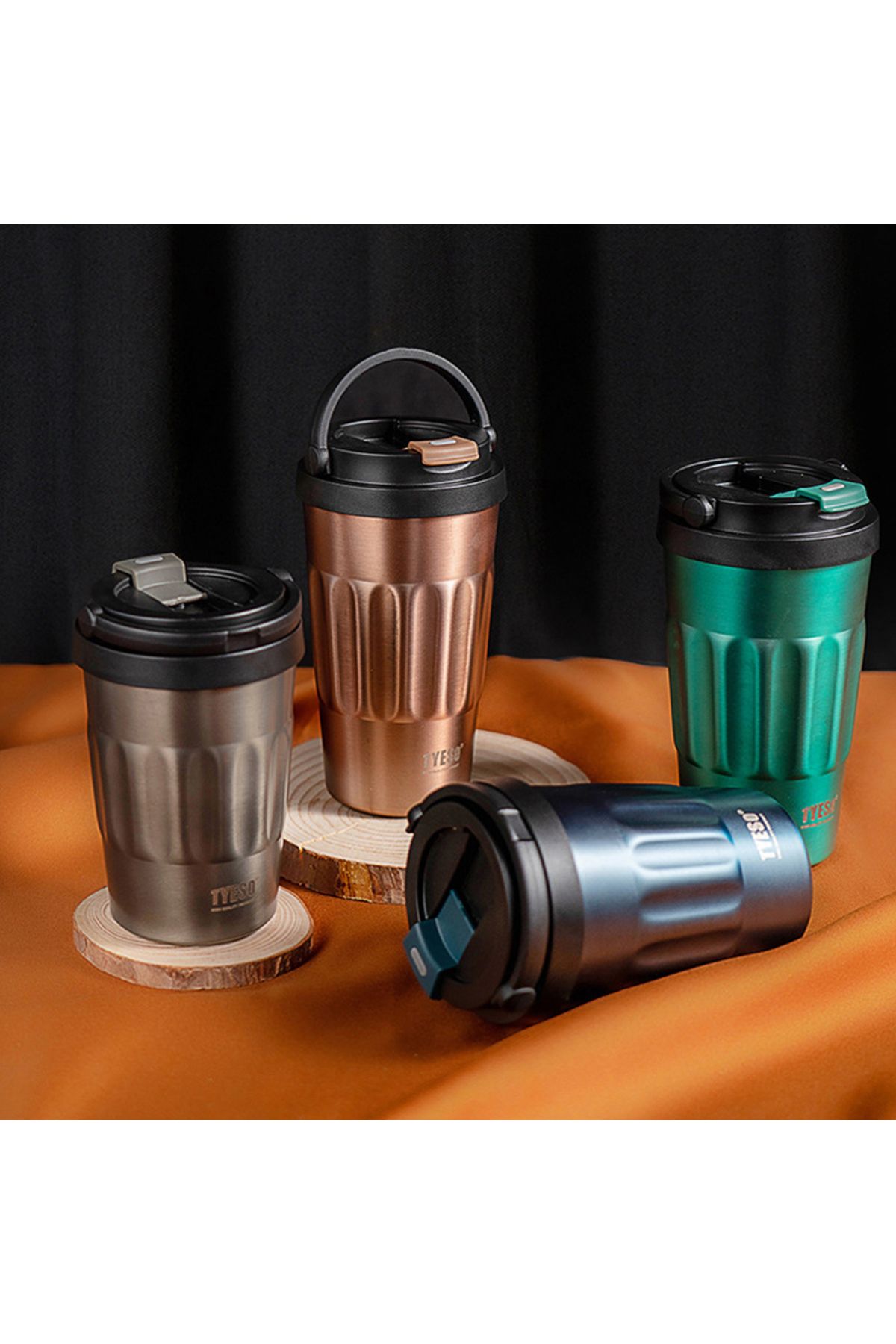 Tyeso-Coffe Mug Vakumlu Paslanmaz Çelik Taşıma Kulplu 400 ml Gri 3