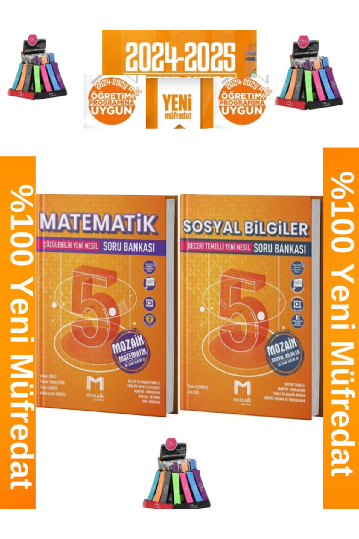 Marsis Yayınları Mozaik Müfredat 5.Sınıf Matematik-Sosyal%100 Yeni Müfredat Soru Bankası+Kalemlik