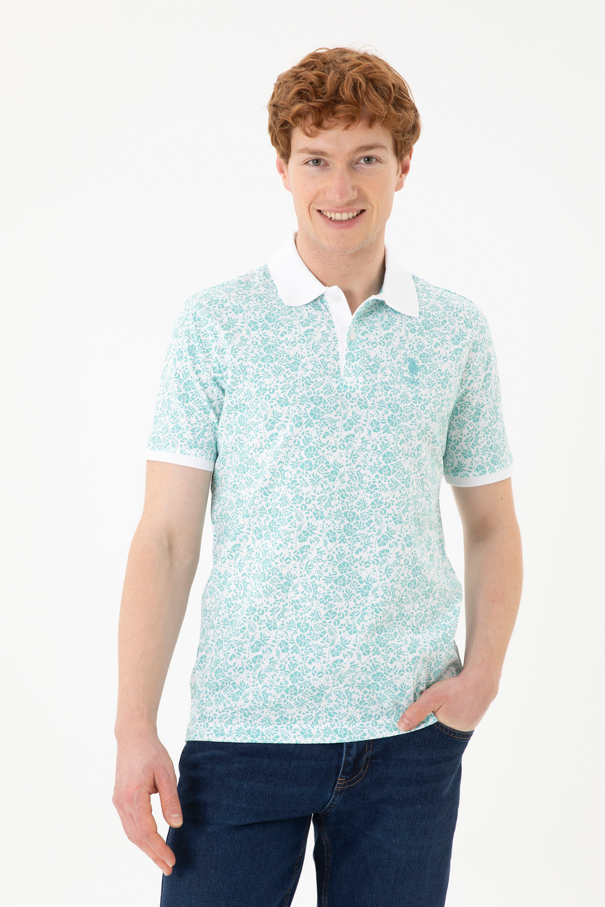 یو اس پولو پولو شرت مردانه طرح نعنایی کد ۵۰۲۶۳۲۶۸-VR۰۹۰