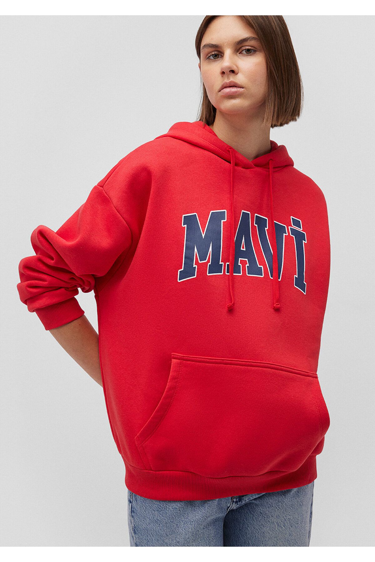 Mavi Logo Baskılı Kırmızı Kapüşonlu Sweatshirt Oversize/geniş Kesim 1600361-82054