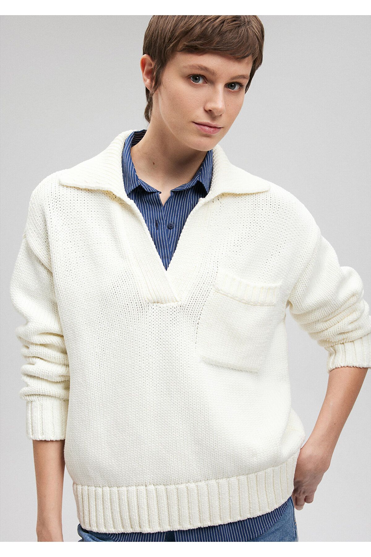 Mavi-Beige Sweater with Pocket Polo Neck Standard1710443-80194 1