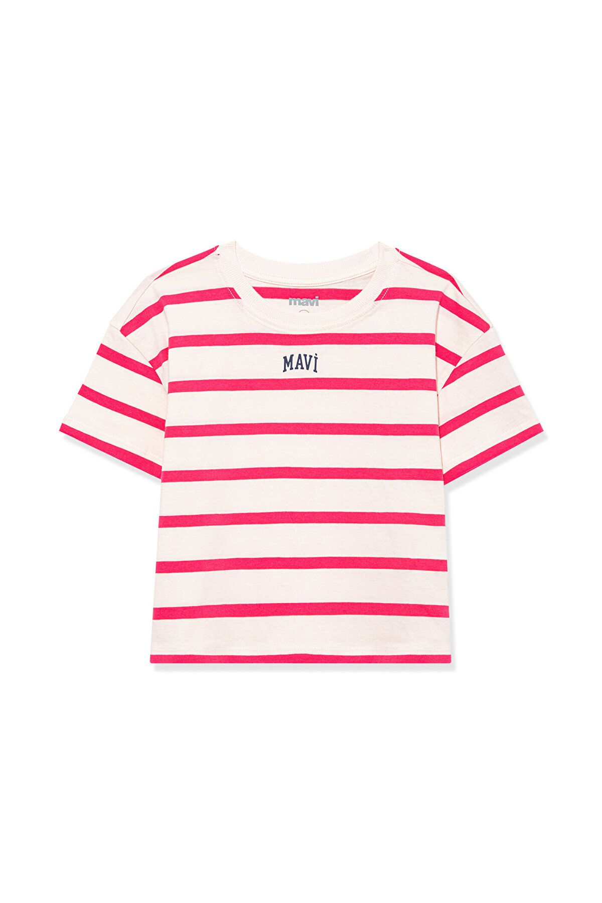 Mavi-Pink Striped Logo Printed Crop T-Shirt - Short Cut7610182-71111 2