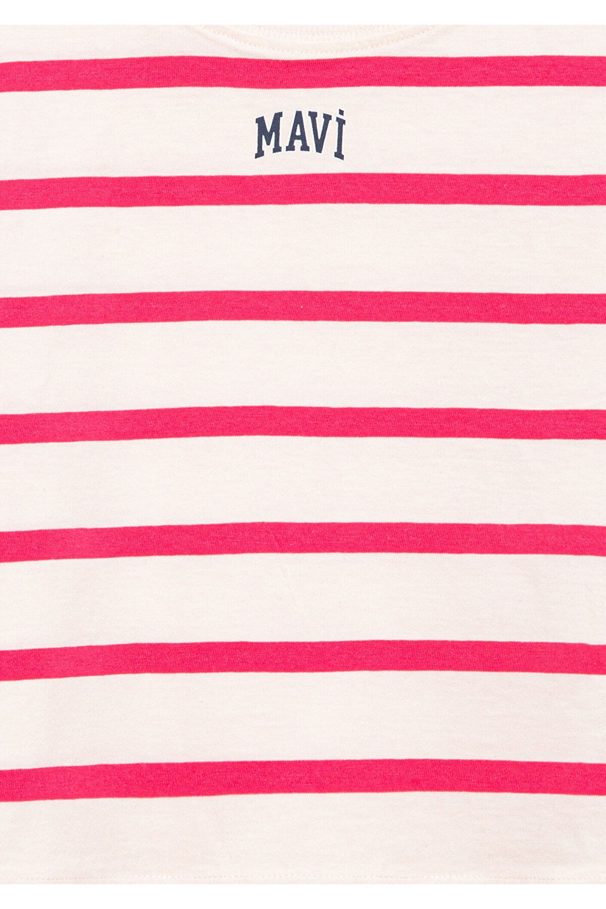 Mavi-Pink Striped Logo Printed Crop T-Shirt - Short Cut7610182-71111 4