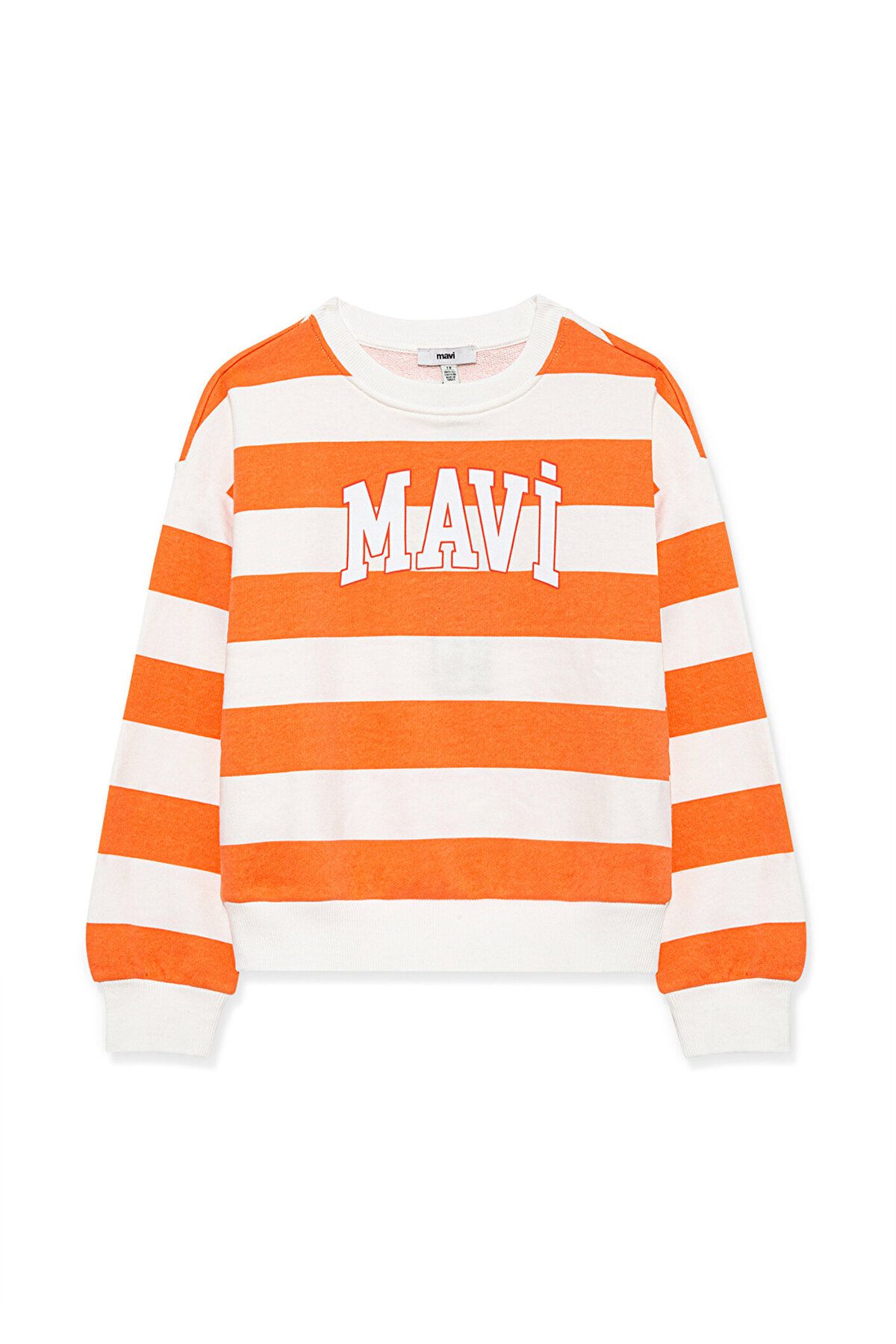 Mavi-Orange gestreiftes Sweatshirt mit Logo-Aufdruck - 7s10042-71420 3