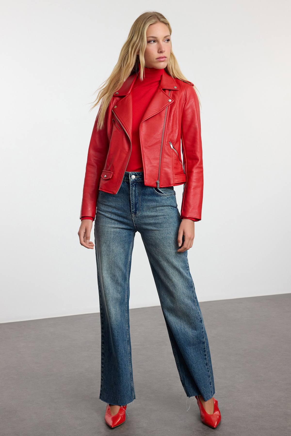 Trendyol Collection Ciemnoniebieskie Jeansy z Szerokimi Nogawkami - Normalny ...