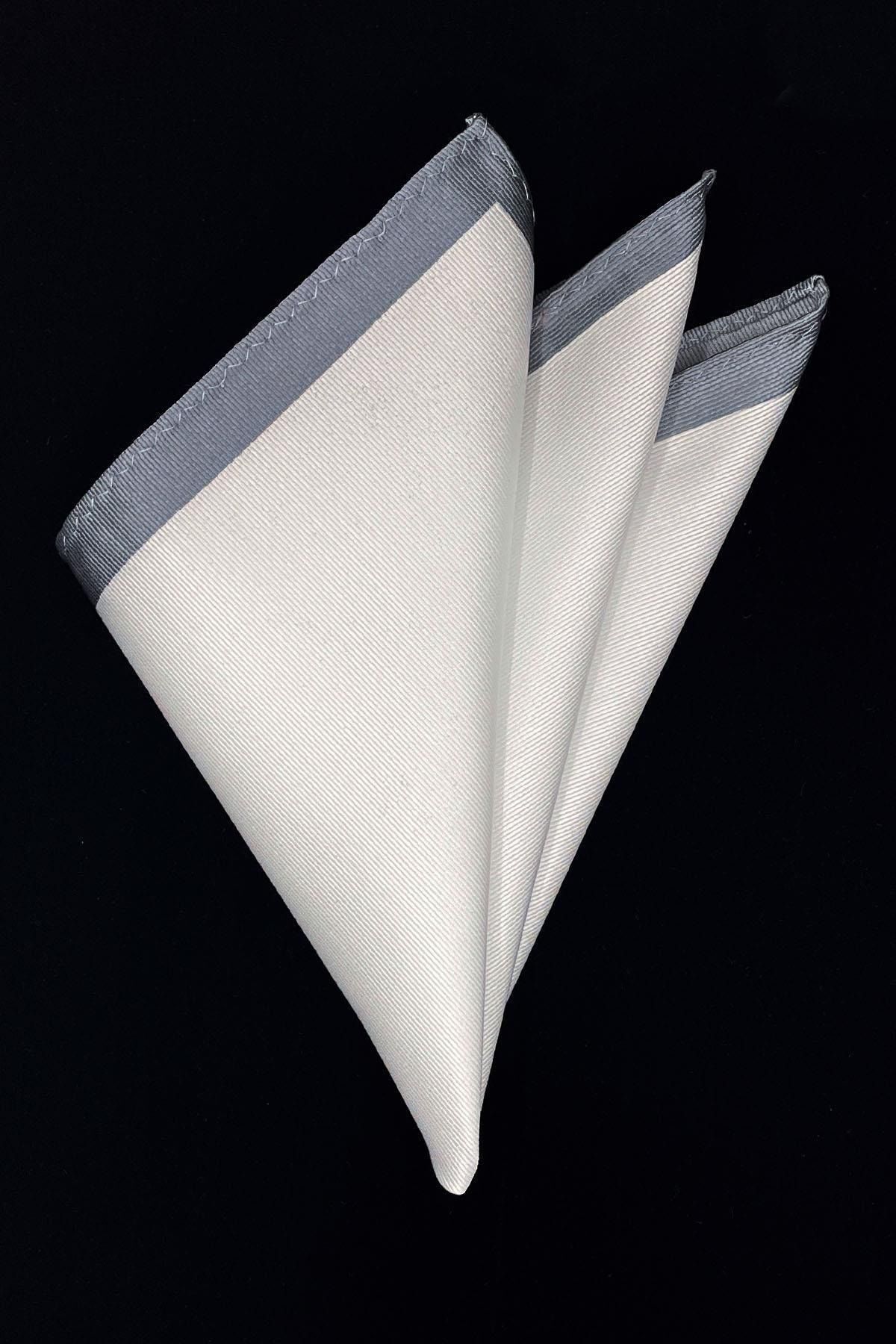  دستمال جیبی مردانه سفید ساده میکروفایبر خاکستری با جزئیات دقیق SPS442