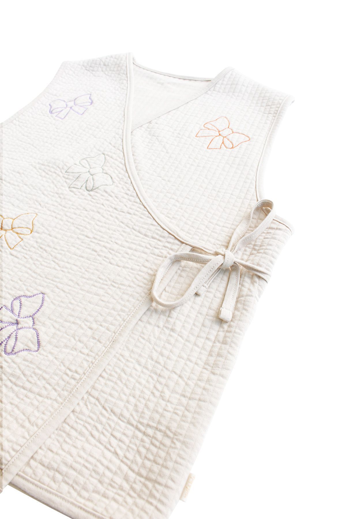 Miela Kids-Beige Colored Adult Vest - Bow Embroidered 3