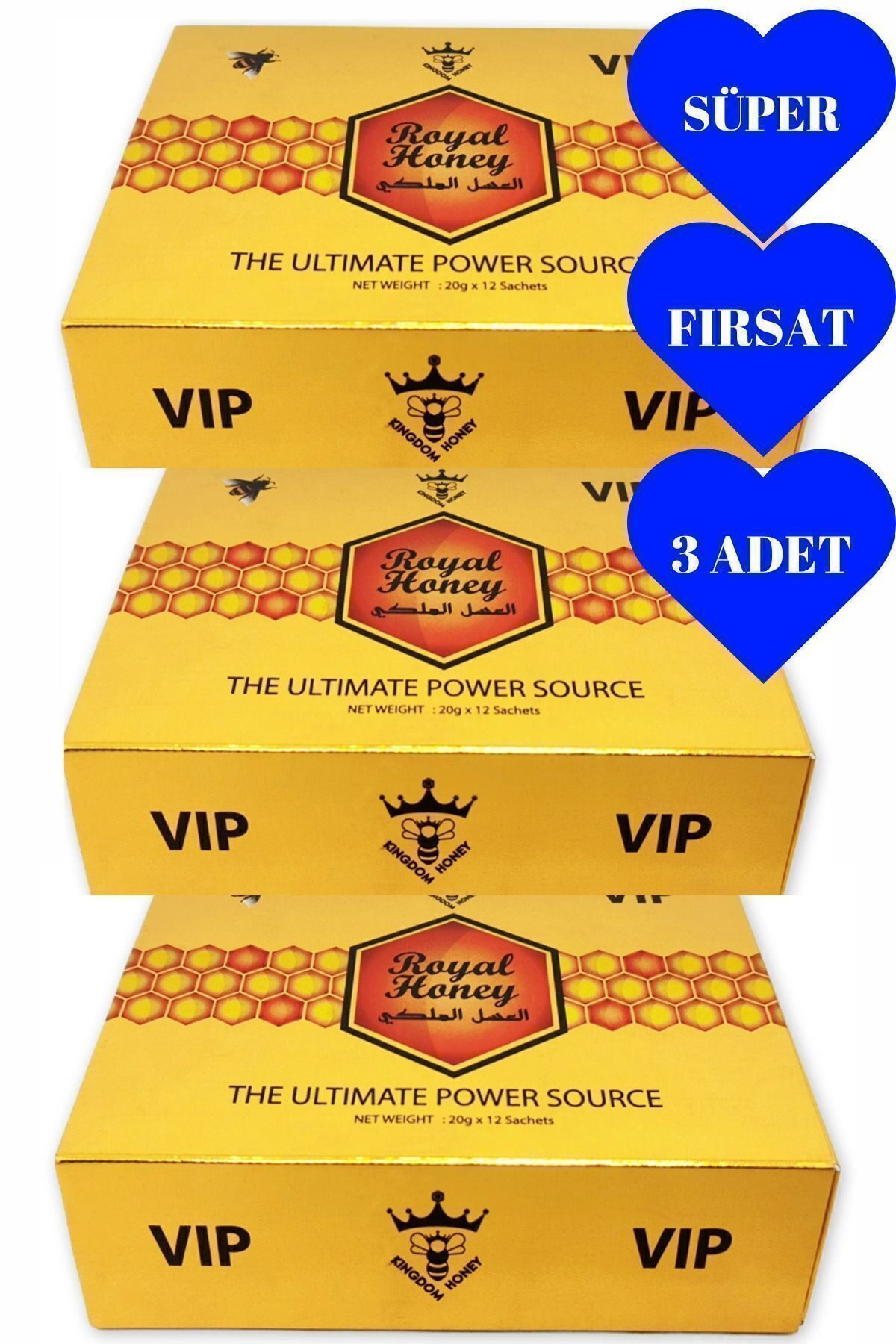 3 ADET Royal Honey Vip Ballı Bitkisel Karışımlı Macun 12 X 20 gr
