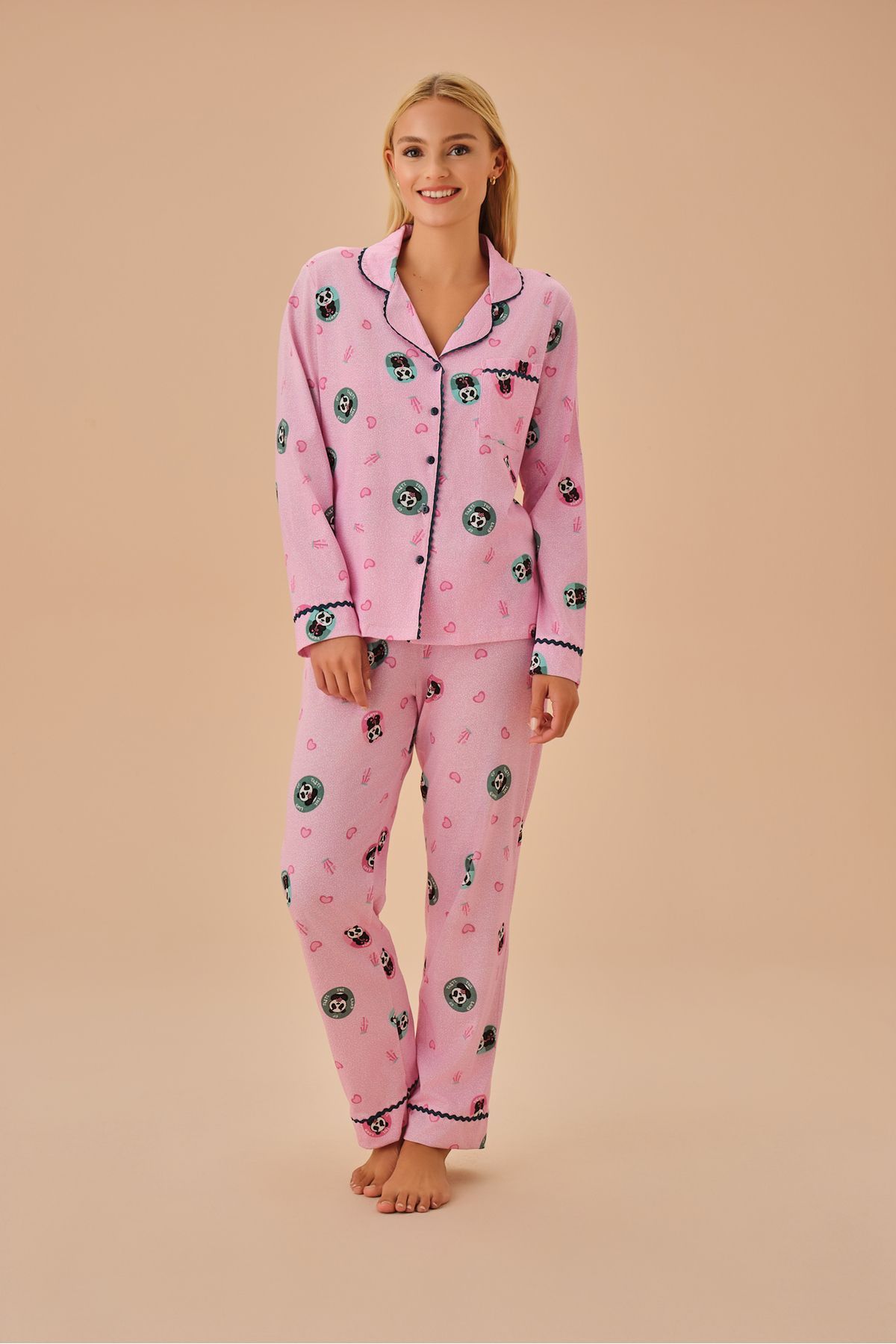 SUWEN-Panda Patterned Masculine Pajama Set 1