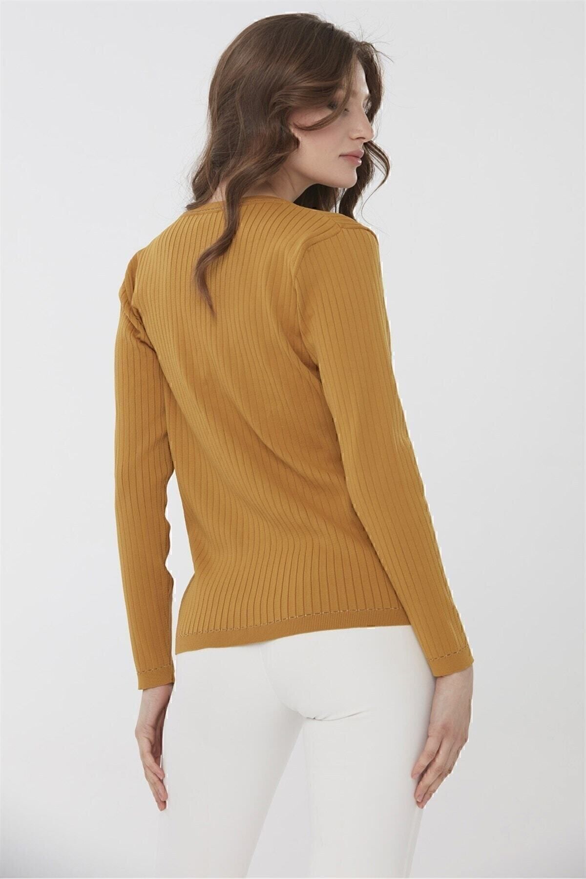 Desen Triko-Women's Lurex Knitwear Summer Cardigan Mustard 5