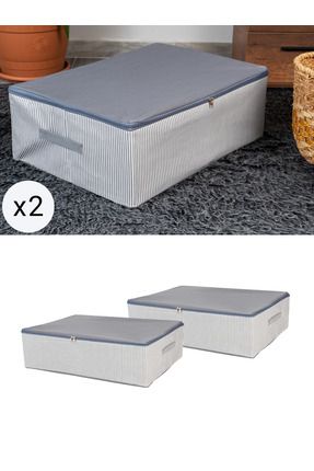 NACAREV 2 Adet Mega Boy Antrasit Çizgi Desenli Baza Altı Hurç Seti 75x40x20 Cm